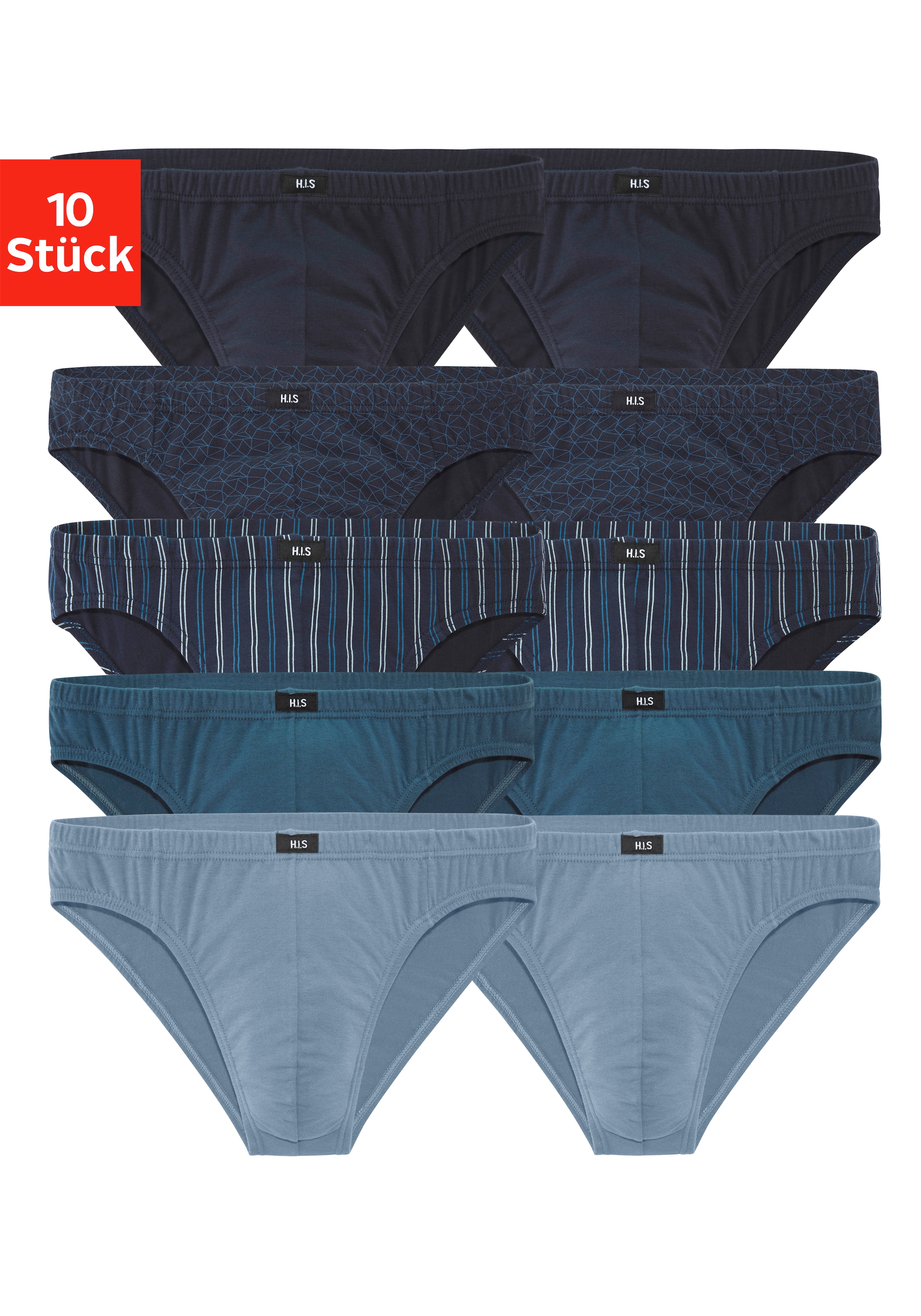 H.I.S Slip "Männer Unterhose" Packung, 10 Stk. in bedruckter Baumwollqualität