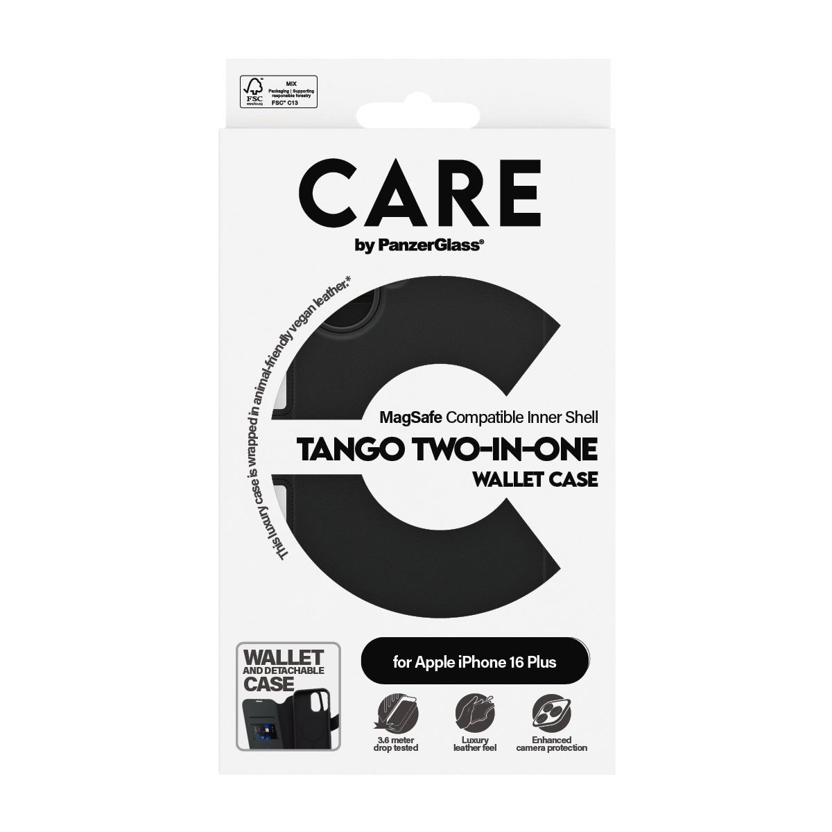 CARE by PanzerGlass Handyhülle »Case Feature Tango 2-in-1 Wallet Case Apple iPhone 16 Plus«, Backcover, Schutzhülle, Handyschutzhülle, Case, Schutzcase, stossfest