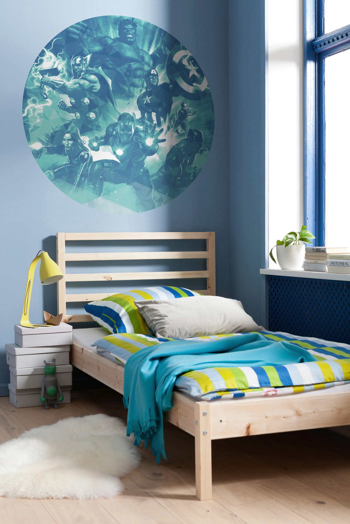 Komar Fototapete »Vlies selbstklebend - Avengers Blue Power - Grösse 125 x 125 cm«, bedruckt, Kinderzimmer