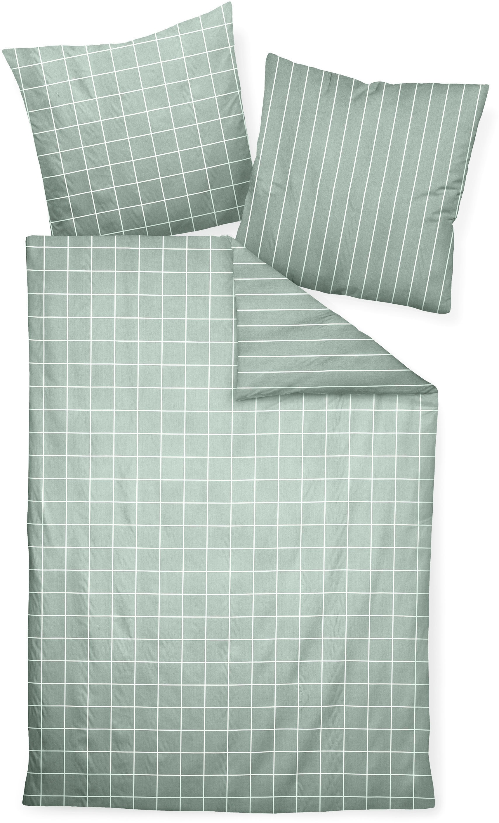 Janine Kissenbezug »modernclassic 39025, Mako-Satin aus 100% Baumwolle«, (2 St.), mit Reissverschluss, in Gr. 40x80 oder 80x80 cm, mit Karos und Streifen