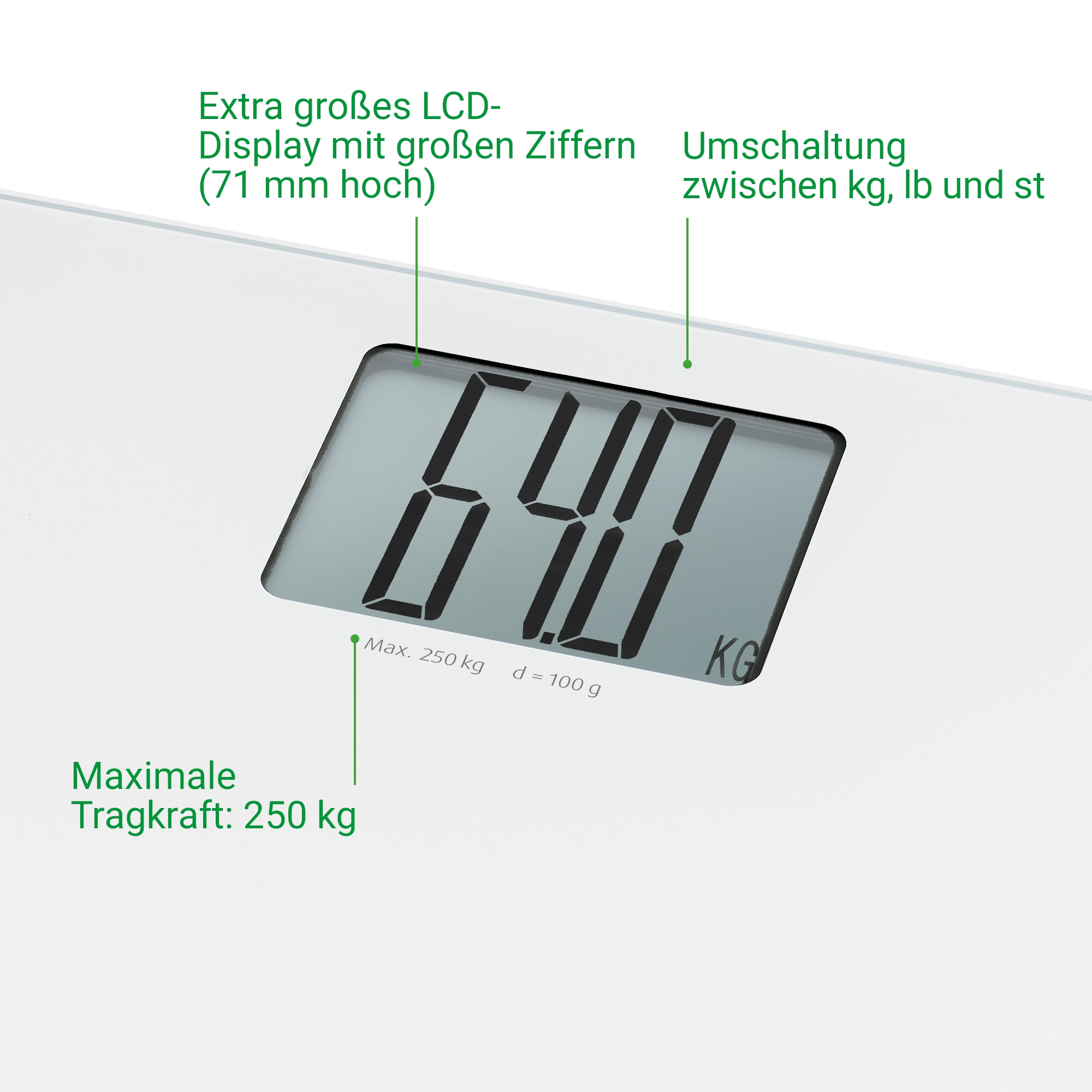 Medisana Personenwaage »PS 470 XL«, Extra grosses LCD-Display mit grossen Ziffern, Tragkraft 250 kg