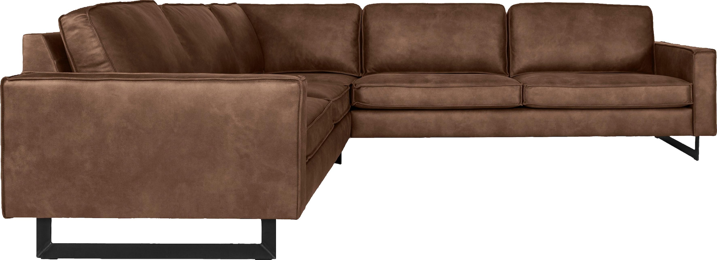 Places of Style Ecksofa »Pinto, XXL, 250/290 cm, langer Schenkel, Ottomane«, Cord, Chenille, Lederoptik, mit Keder, Metallfüsse, Wellenunterfederung