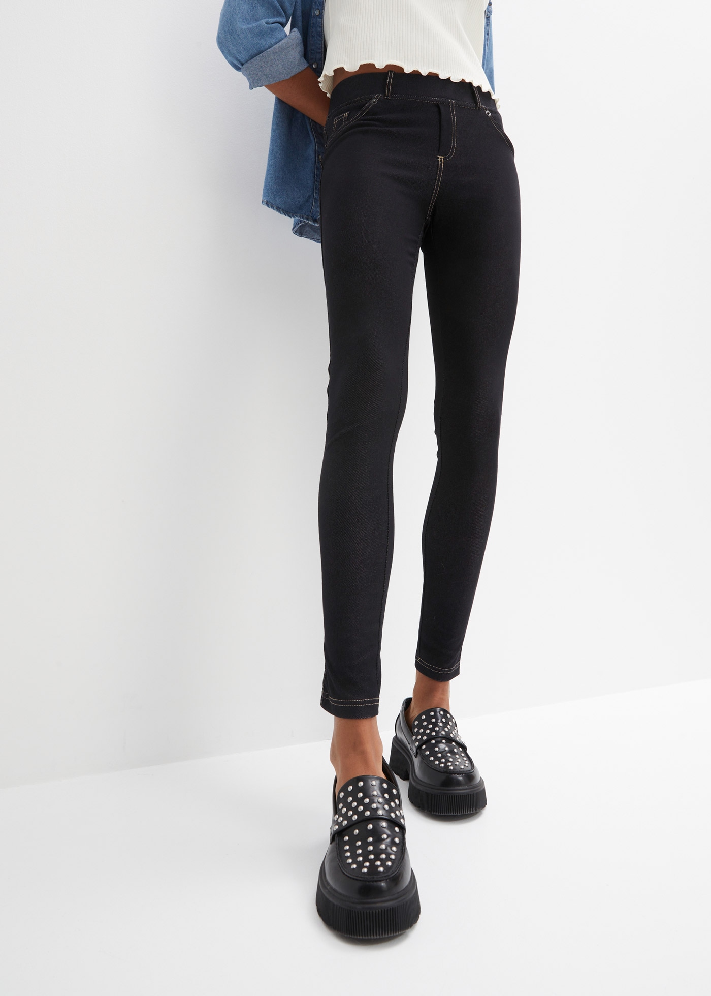 bonprix Leggings Leggings in Jeansoptik aus Baumwoll-Mix, mit Taschen