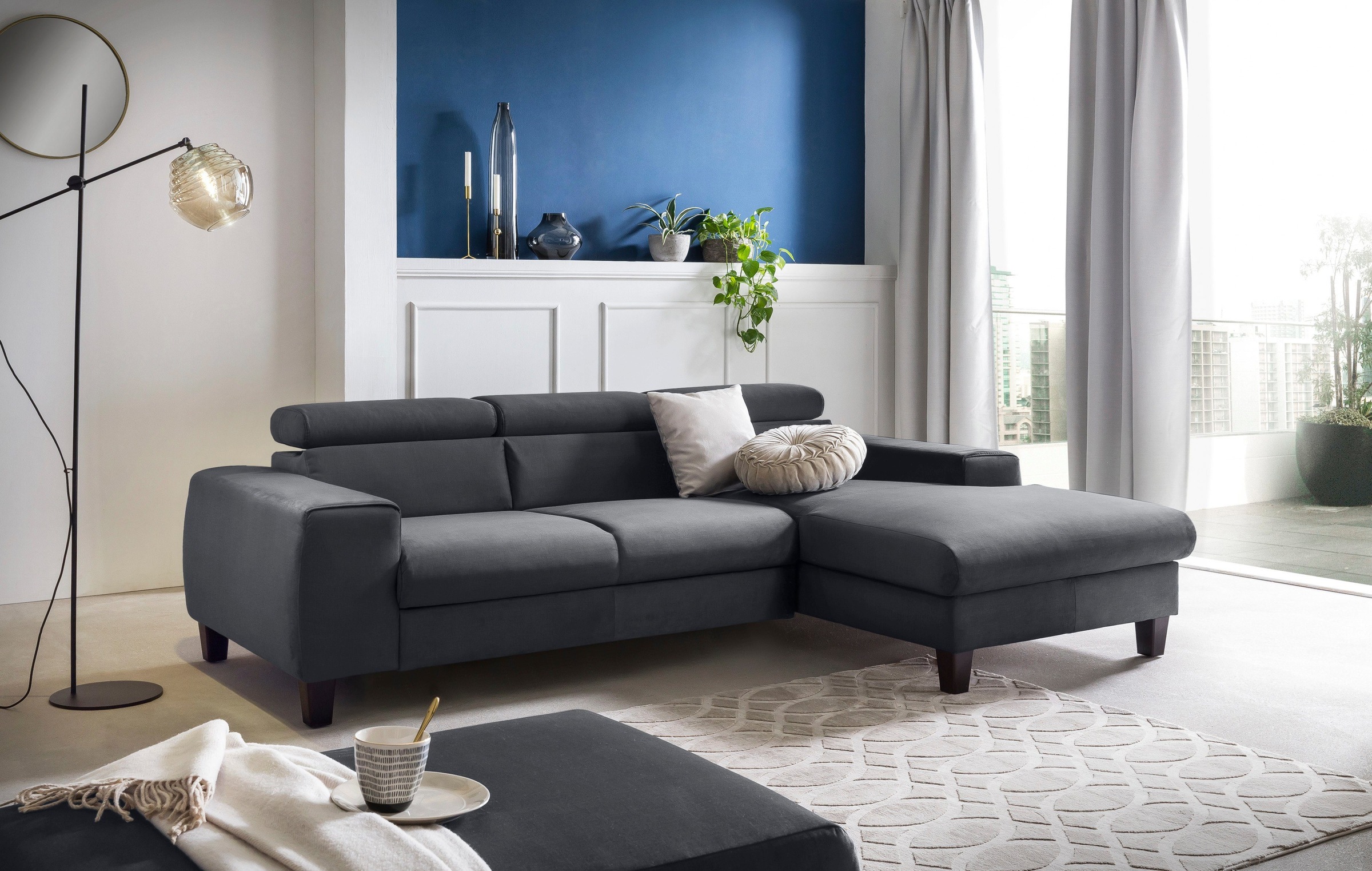 COTTA Polstergarnitur »Morven L-Form«, (Set), Set bestehend aus: Ecksofa mit Kopfteilverstellung & Hocker