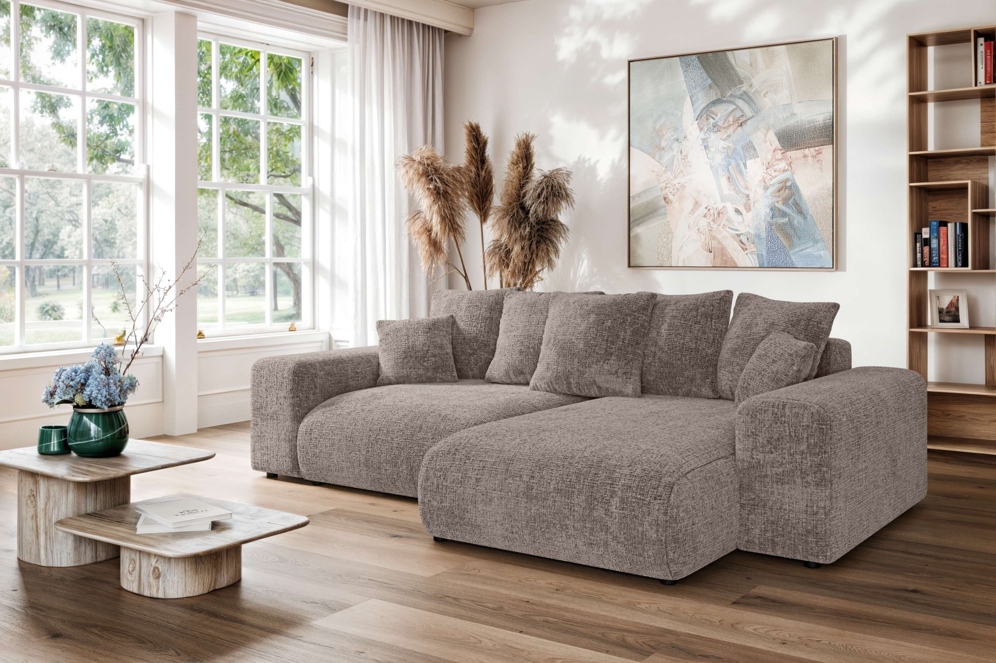 Home affaire Ecksofa "LAKESIDE mit Bettfunktion und Bettkasten, B/T/H 257/166/84 cm" L-Form, Recamiere beidseitig montierbar, mit Wellenunterfederung