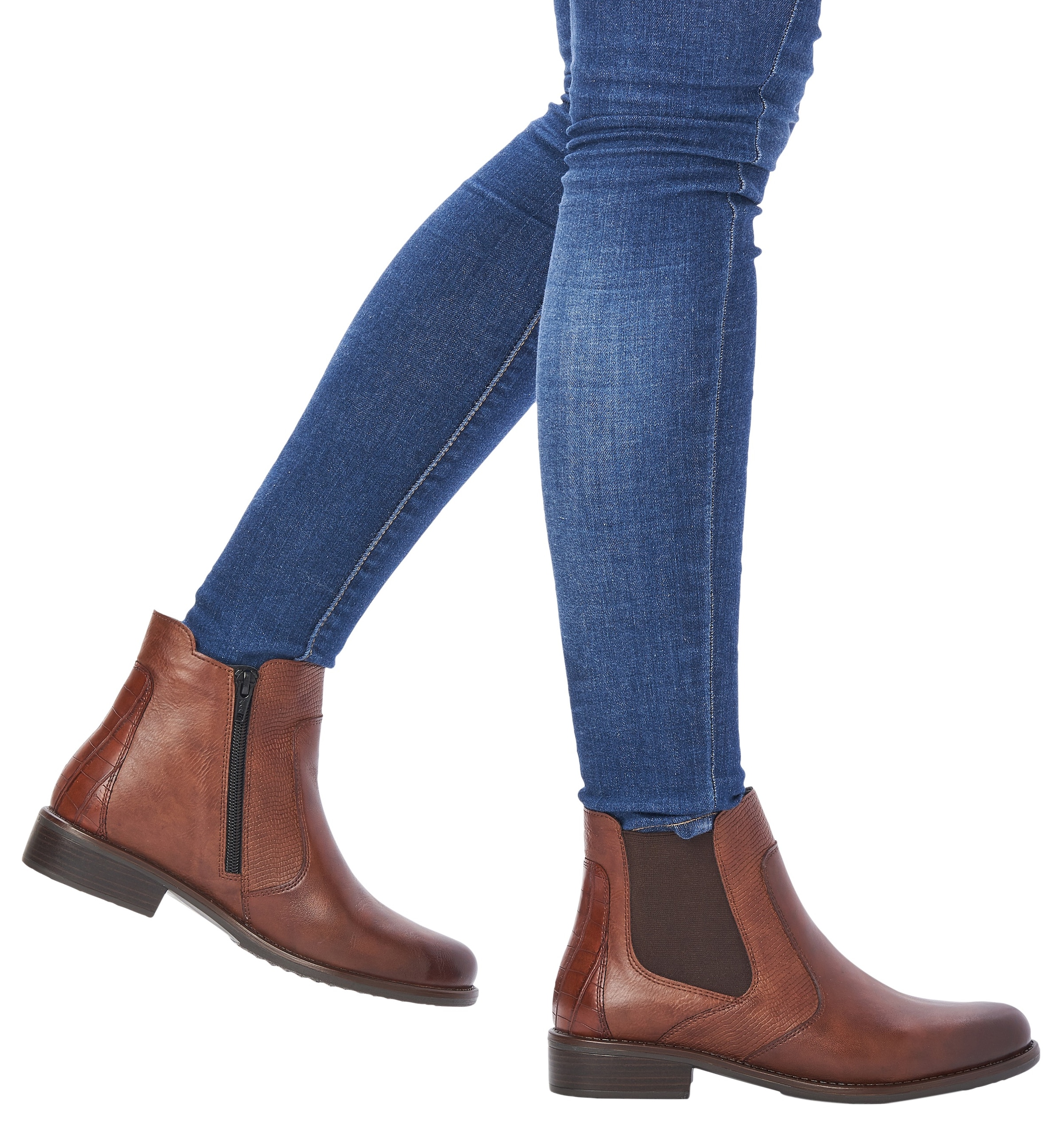 Remonte Chelseaboots, Blockabsatz, Stiefelette, Businesschuh, Besätze in Reptilienoptik