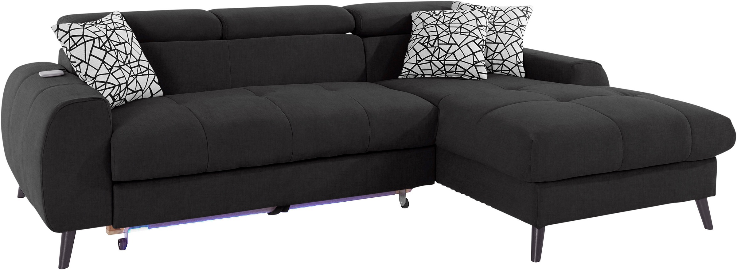 COTTA Ecksofa »Mia L-Form«, 3-tlg.-Kissen-Set, Recamiere, wahlweise mit oder ohne RGB-Beleuchtung