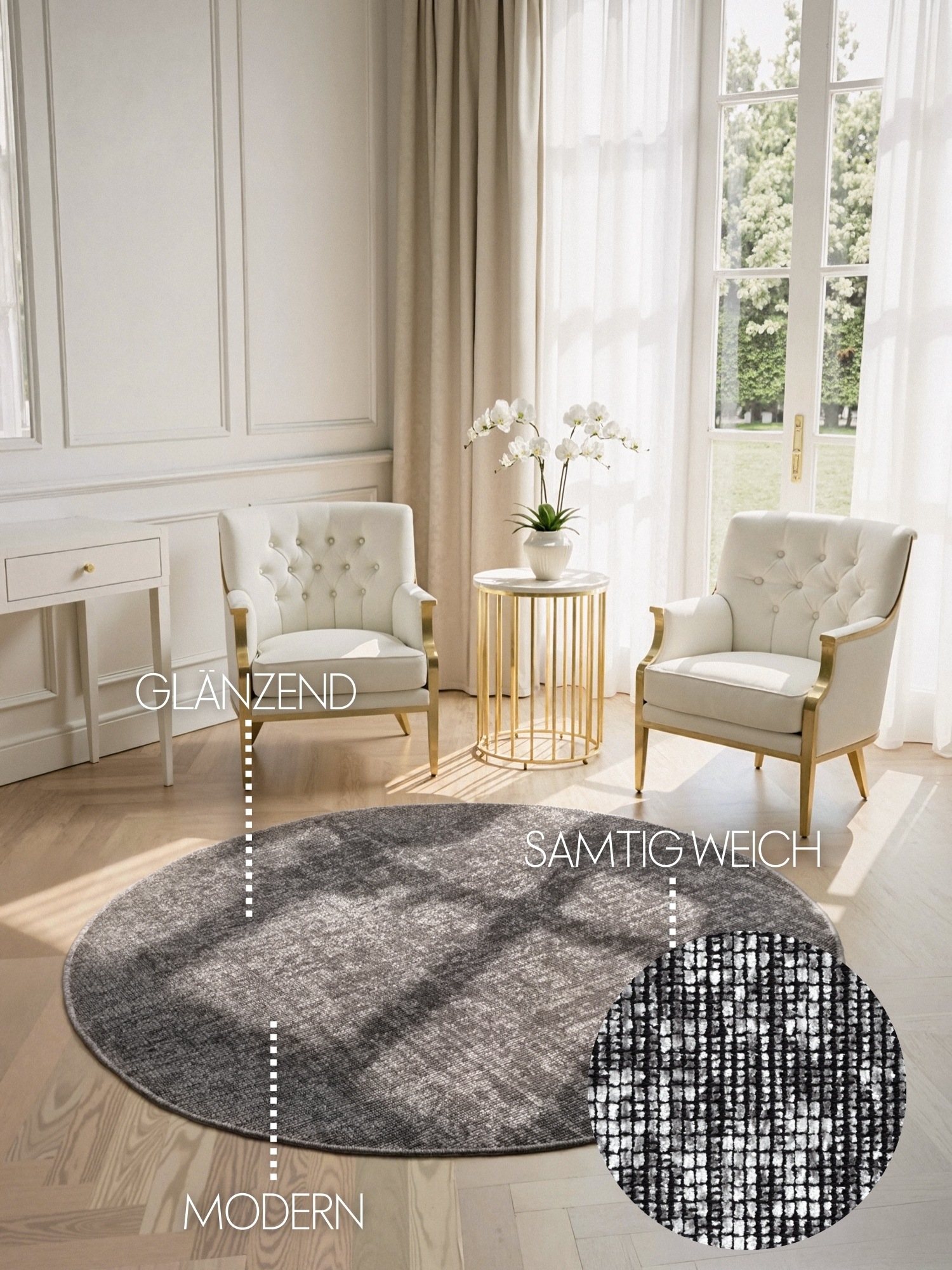 THE RUGS Brilliance Prisma Grey Rug & Runner Velour Abstract | Size: 160cm diameter