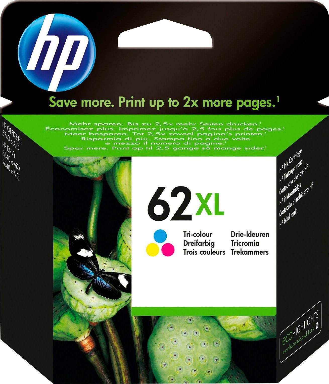 HP Tintenpatrone »62XL« original Druckerpatrone 62 cyan/magenta/yellow XL