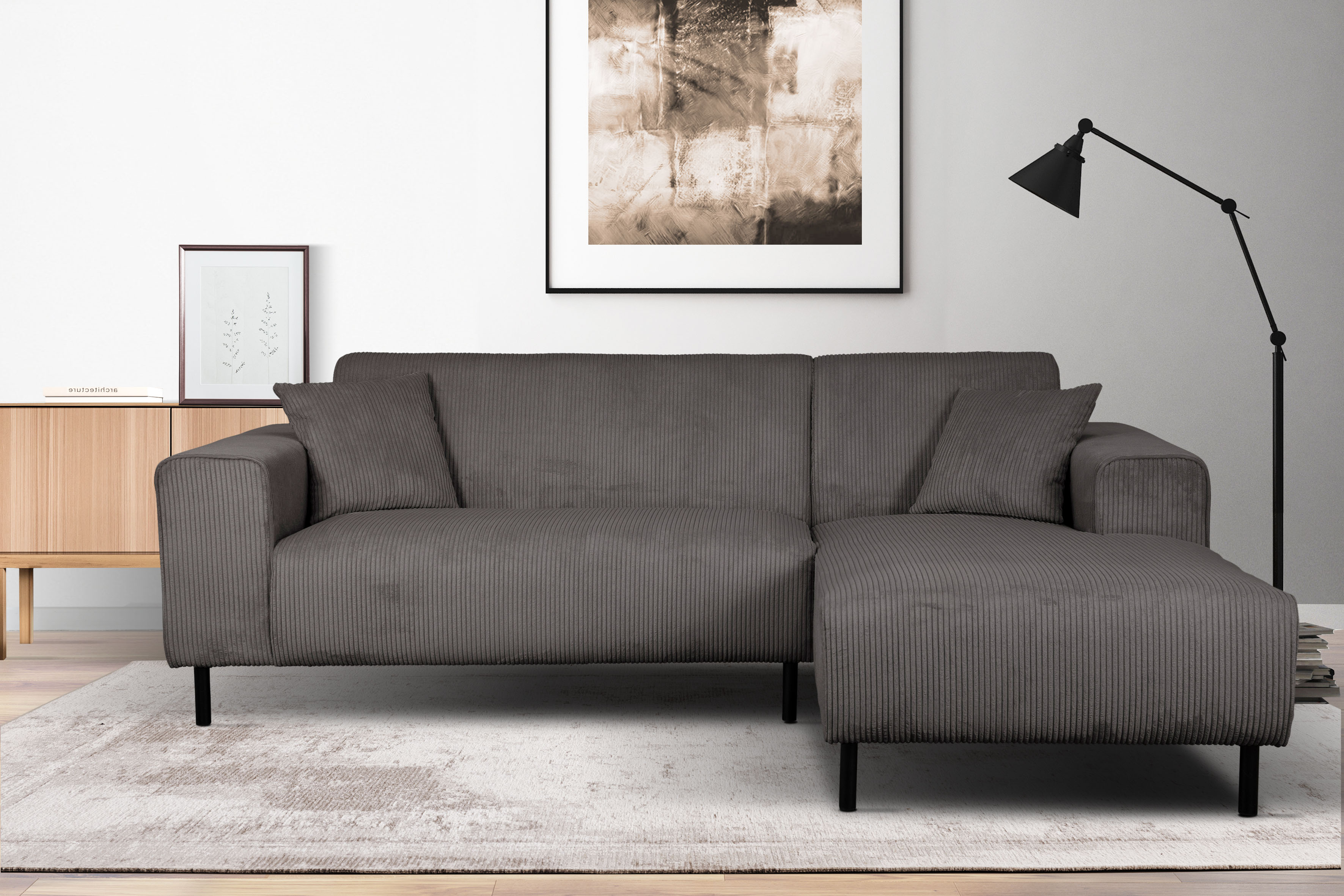 Home affaire Ecksofa "ARROS L-Form mit Wellenunterfederung, Masse B/T/H: 235/163/81 cm" incl. Zierkissen, mit Recamiere rechts/links bestellbar, auch in Cord