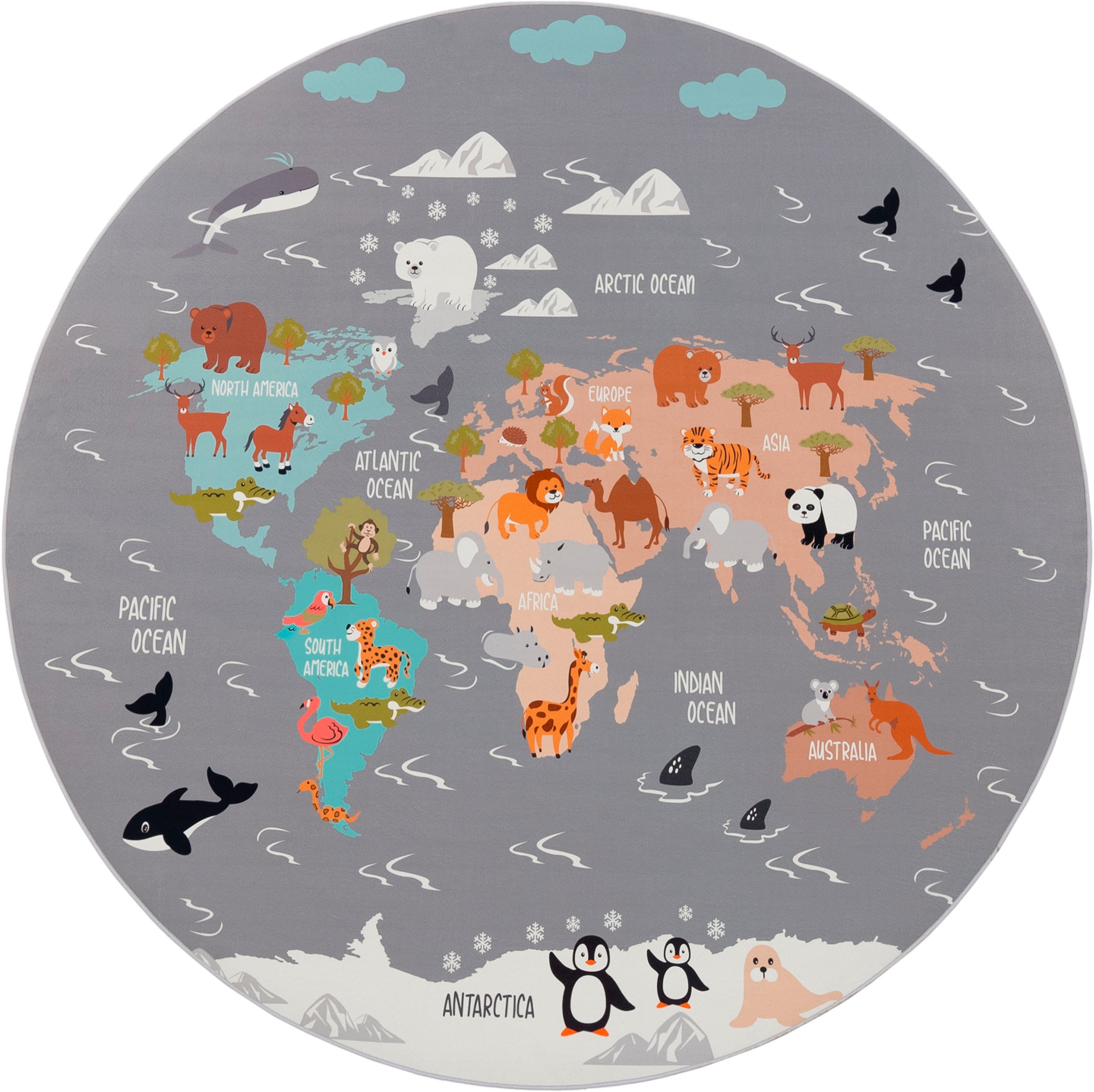 Kinderzimmer 581«, | Home Paco & Kinderteppich günstig Weltkarte »Bino rund, bestellen Motiv Tiere, ✵ Spielteppich, Jelmoli-Versand