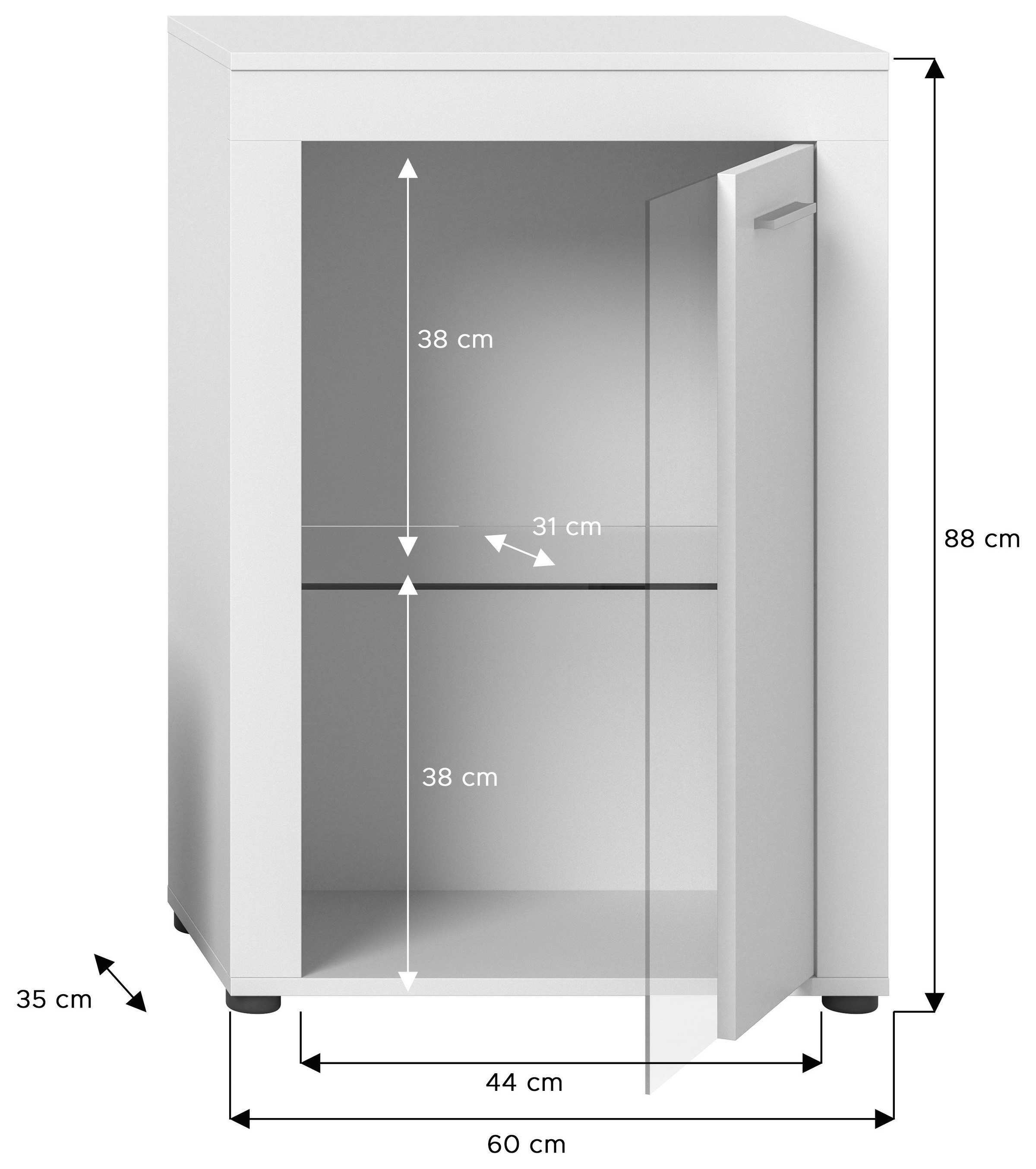 INOSIGN Vitrine »Aosta, Breite 60 cm, stehend oder hängend, in verschiedenen Farben«, Türanschlag wechselbar, 1 Glaseinlegeboden, Hängeeitrine, Standvitrine