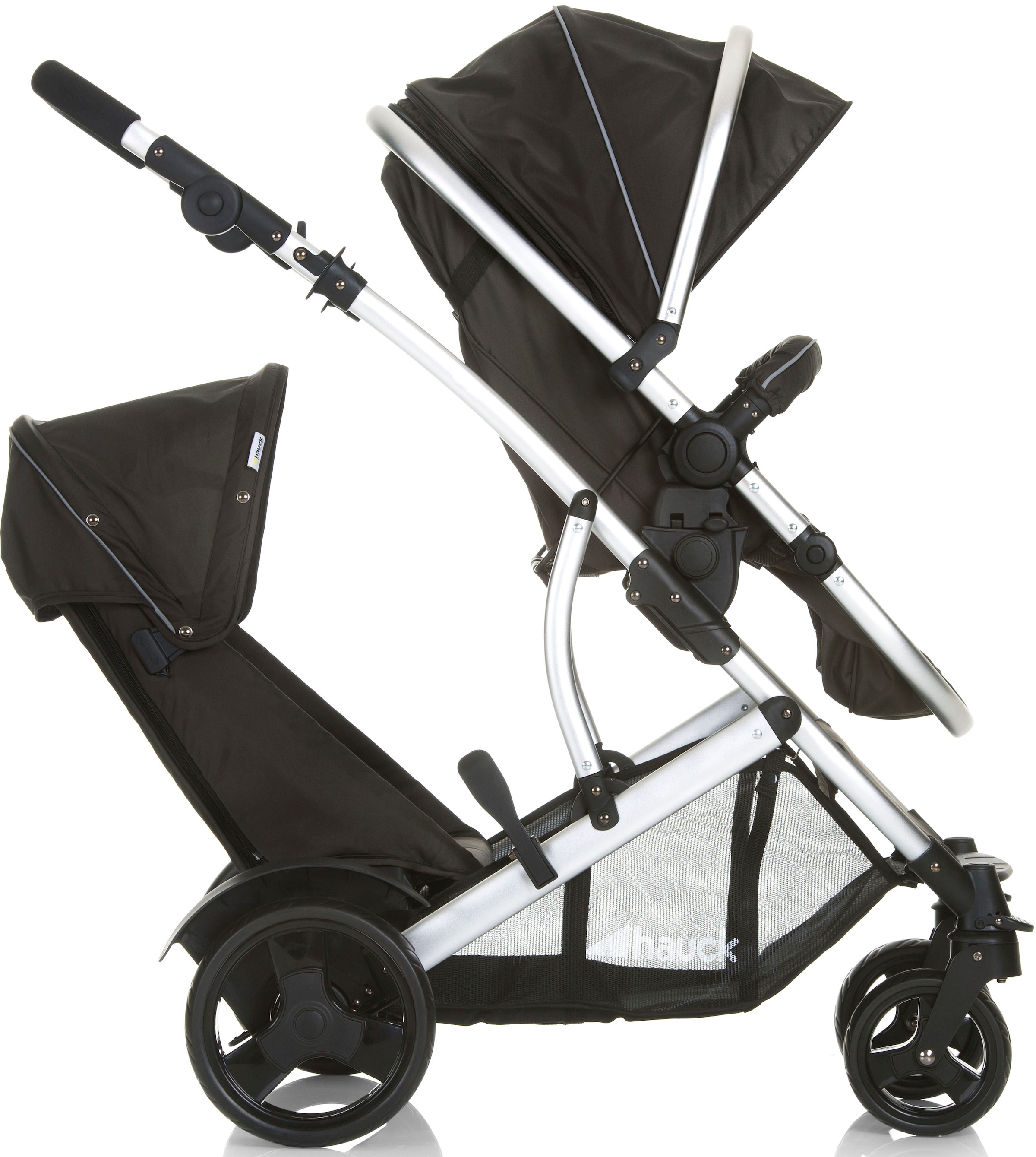 Hauck Geschwisterwagen »Duett 2 black«, 15 kg, mit Regenschutz, Kinderwagen