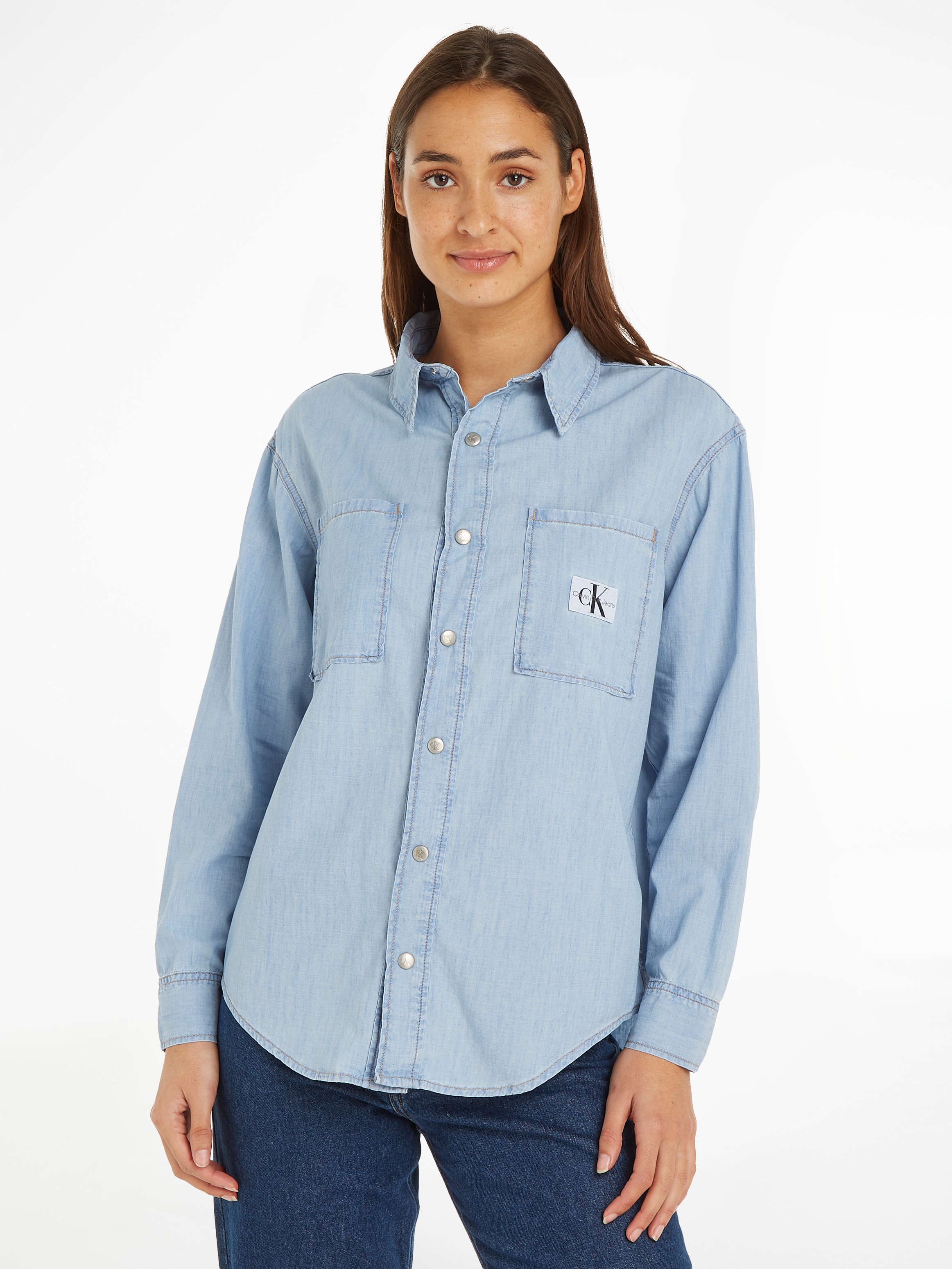 Jeansbluse »OVERSIZED LS DENIM SHIRT«, mit Logopatch