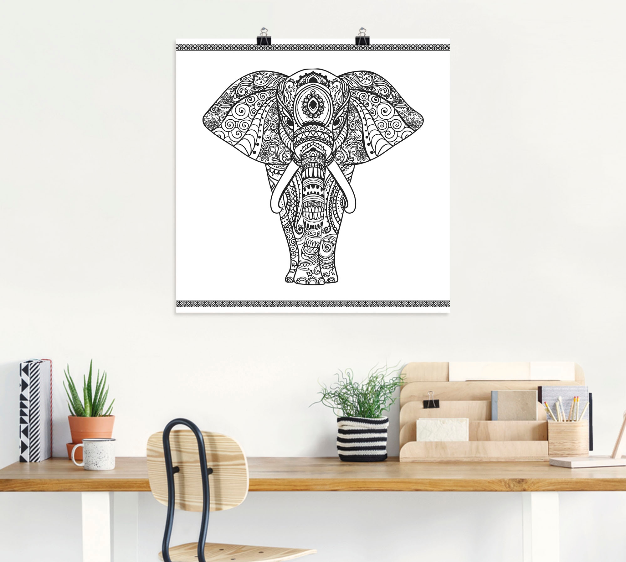 Artland Wandbild »Elefant in Mandala«, Wildtiere, (1 St.), als Leinwandbild, Poster, Wandaufkleber in verschied. Grössen