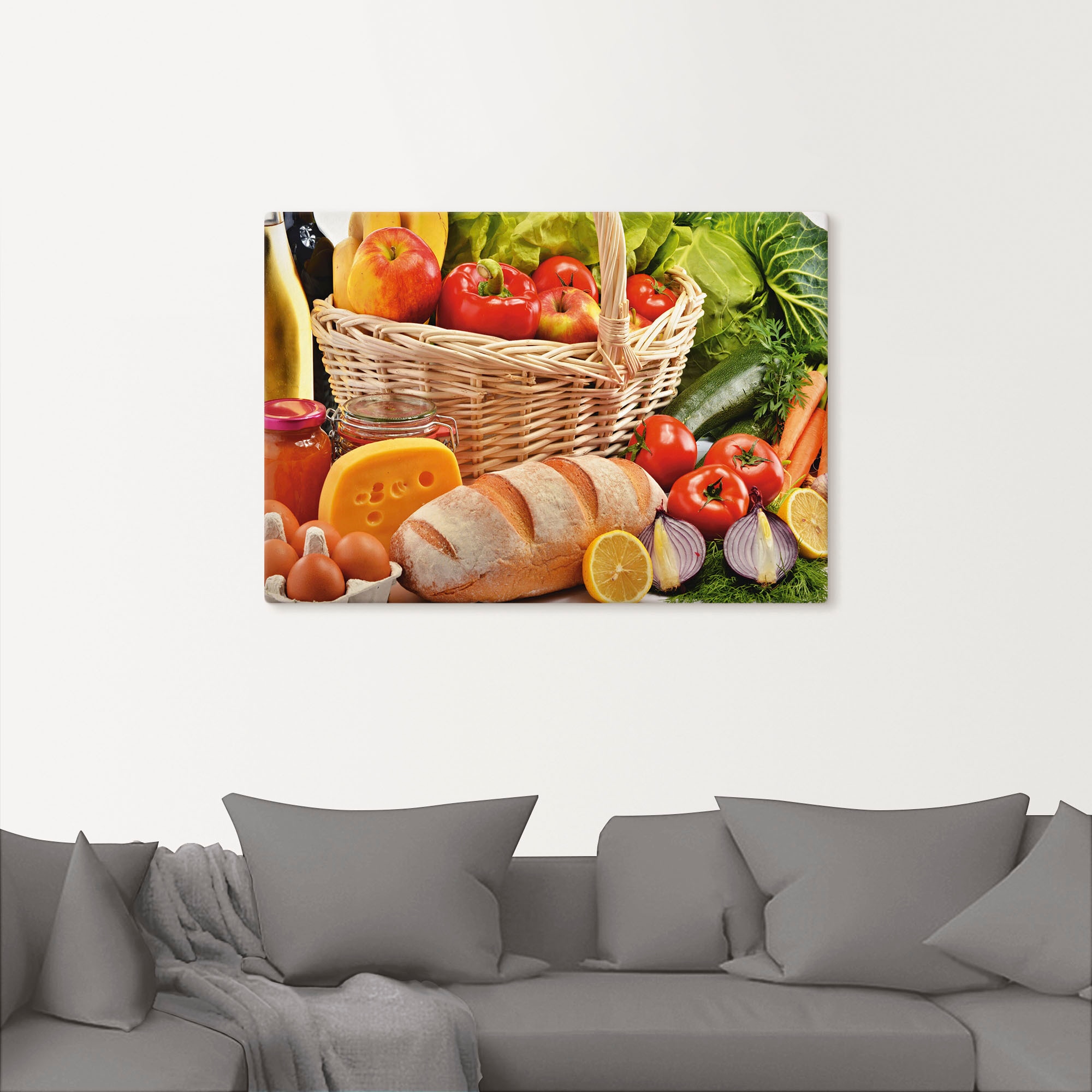 Artland Wandbild »Gesund Leben - Obst und Gemüsekorb«, Lebensmittel, (1 St.), als Alubild, Leinwandbild, Wandaufkleber oder Poster in versch. Grössen