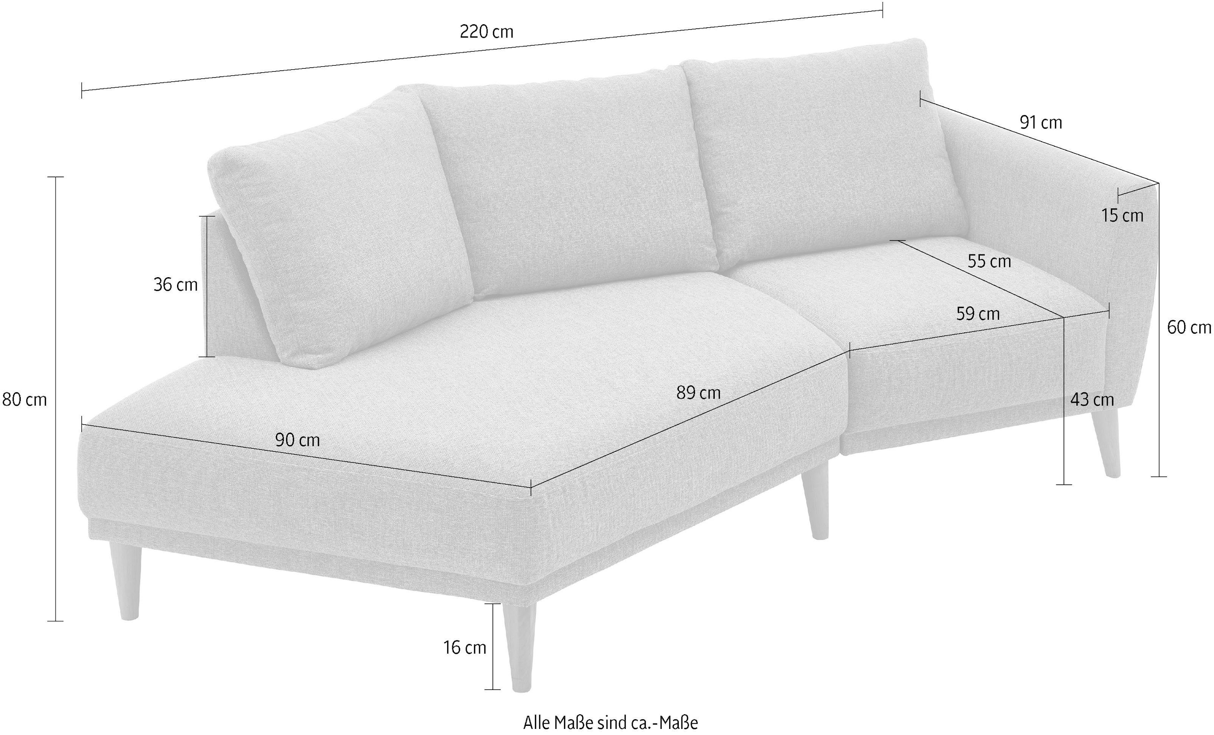 ATLANTIC home collection 2,5-Sitzer »Elvis«, Polsterecke mit offenem Ende im skandinavischen Stil, Massivholzfüsse