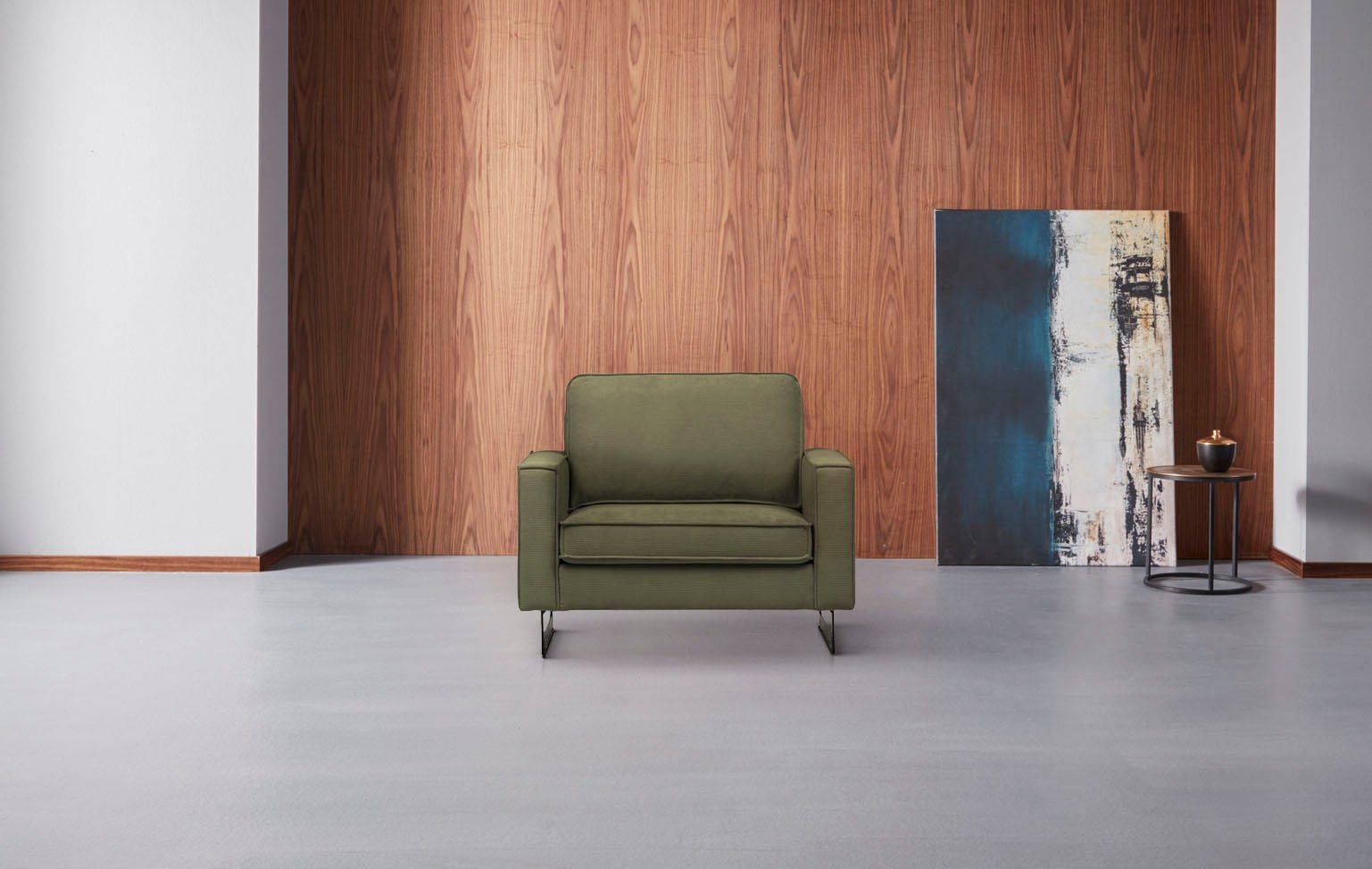 Places of Style Loveseat »Pinto 105 cm, Cord, Chenille, Lederoptik«, mit Keder, Metallfüssen und auch in Cord Bezug erhältlich