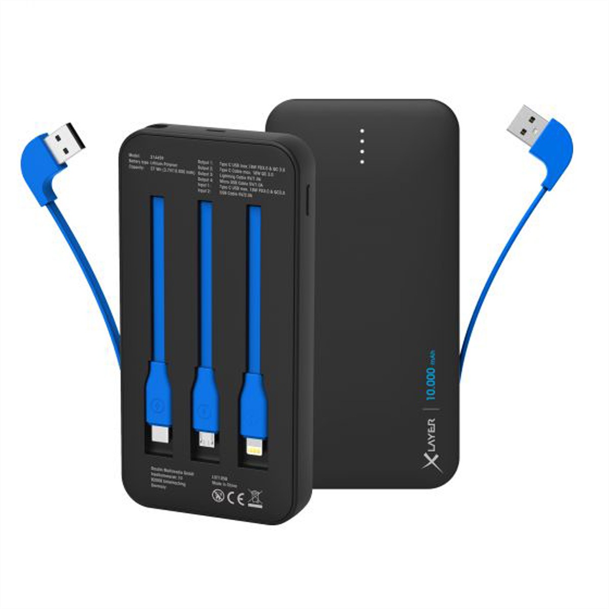 XLAYER Akku-Ladestation »XLayer Powerbank Plus AllinOne 10'000mAh, schwarz, Typ C/Micro USB/ Ligthning«