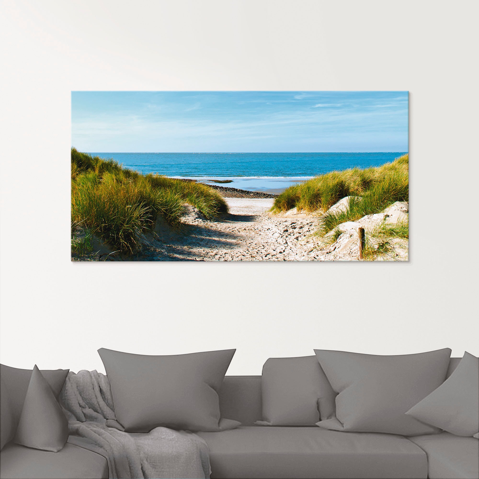 Artland Glasbild »Strand mit Sanddünen und Weg zur See«, Strand, (1 St.), in verschiedenen Grössen