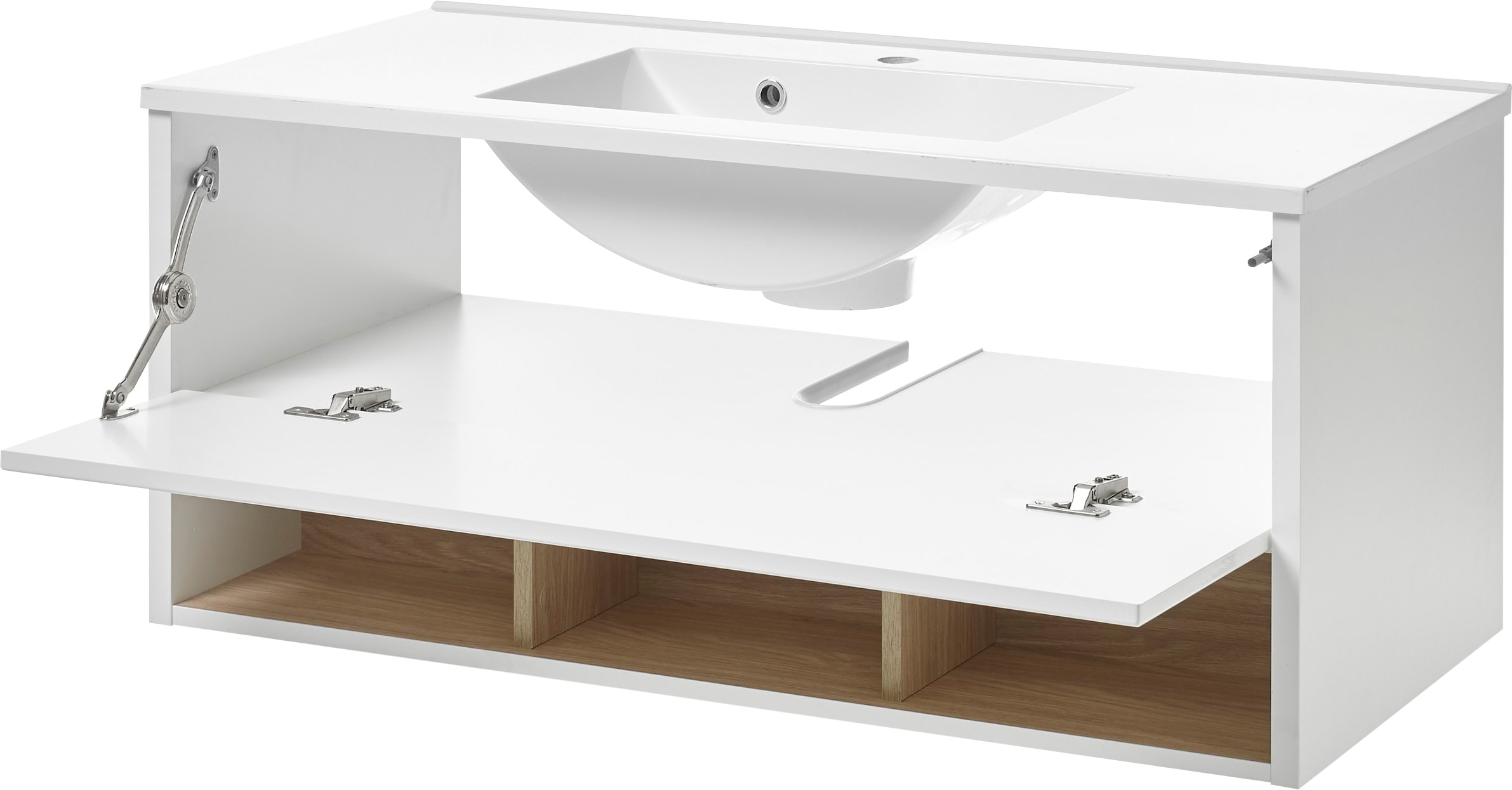 Places of Style Badmöbel-Set »Studio Line, Bad im modernen Design, 3-teiliges Badezimmer«, (3 St.), Schrank, Waschtisch und Spiegel, in zwei Farben verfügbar, Stauraum