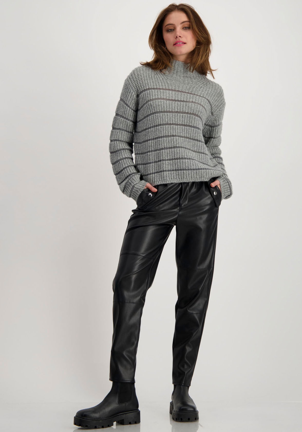 Monari Stehkragenpullover, mit Streifen