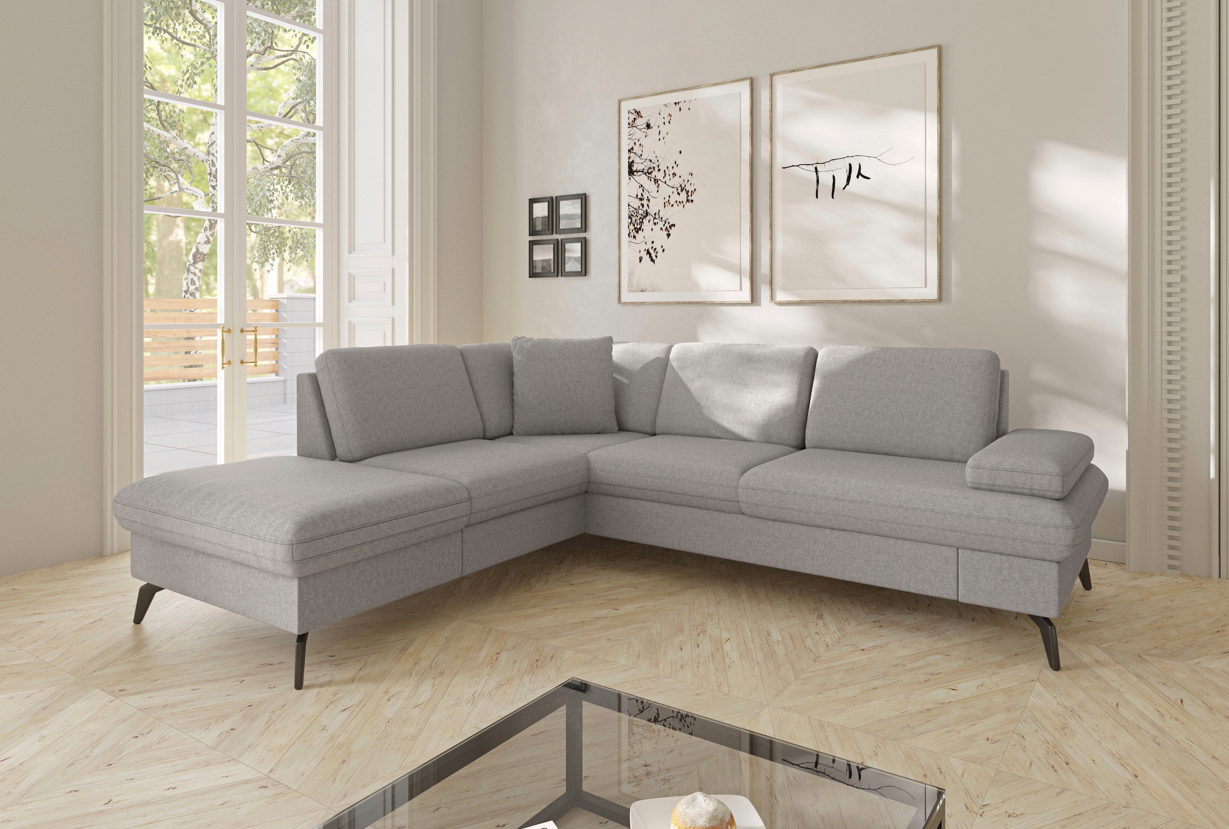 sit&more Ecksofa »Morris Jubi L-Form«, inkl. Armteilfunktion und 1 Zierkissen, wahlweise mit Bettfunktion