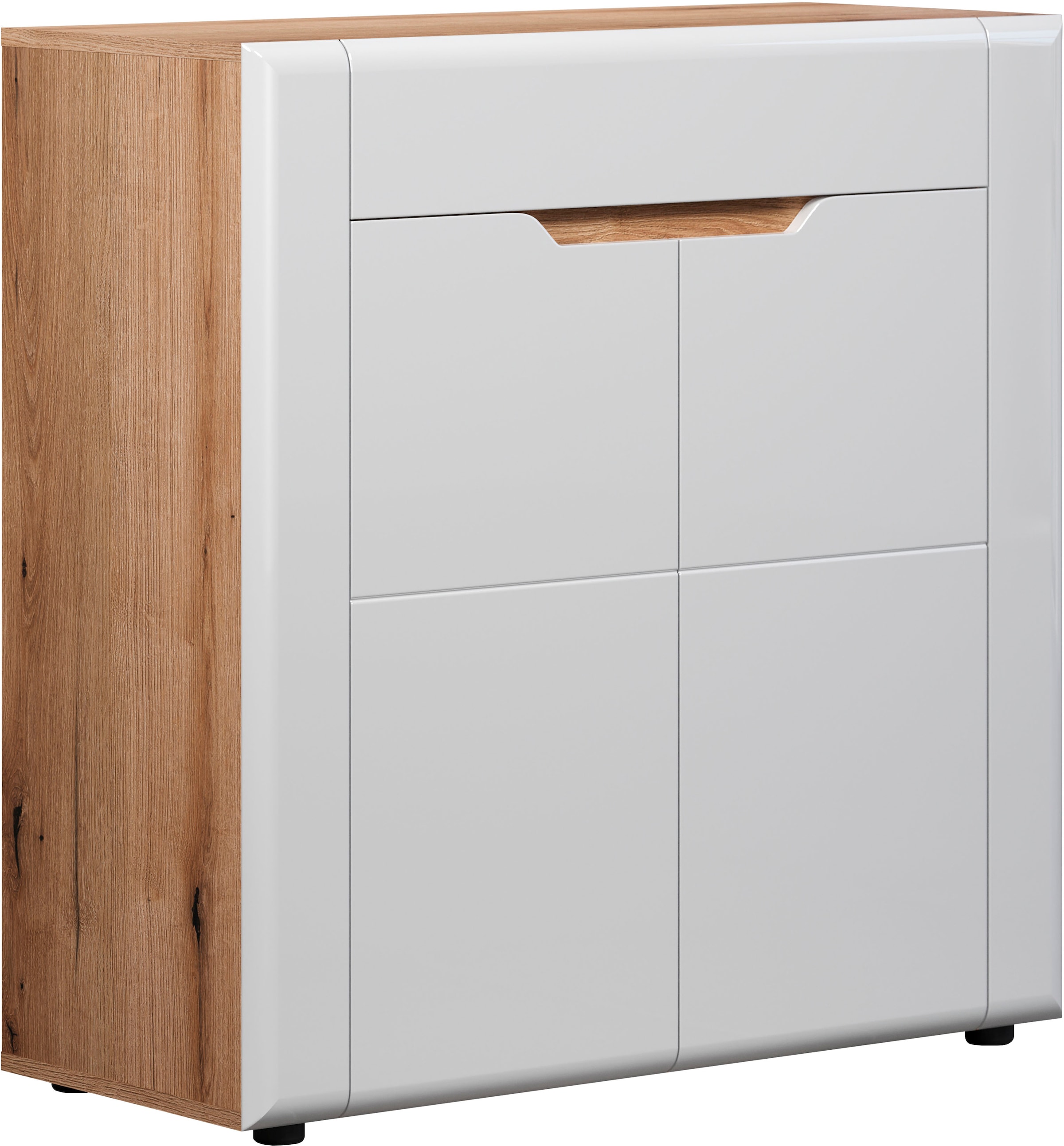 INOSIGN Kommode »Graz«, (Packung, 1 St.), Masse (B/H/T in cm): (91/94/38) - Farbe Weiss Hochglanz und Eiche