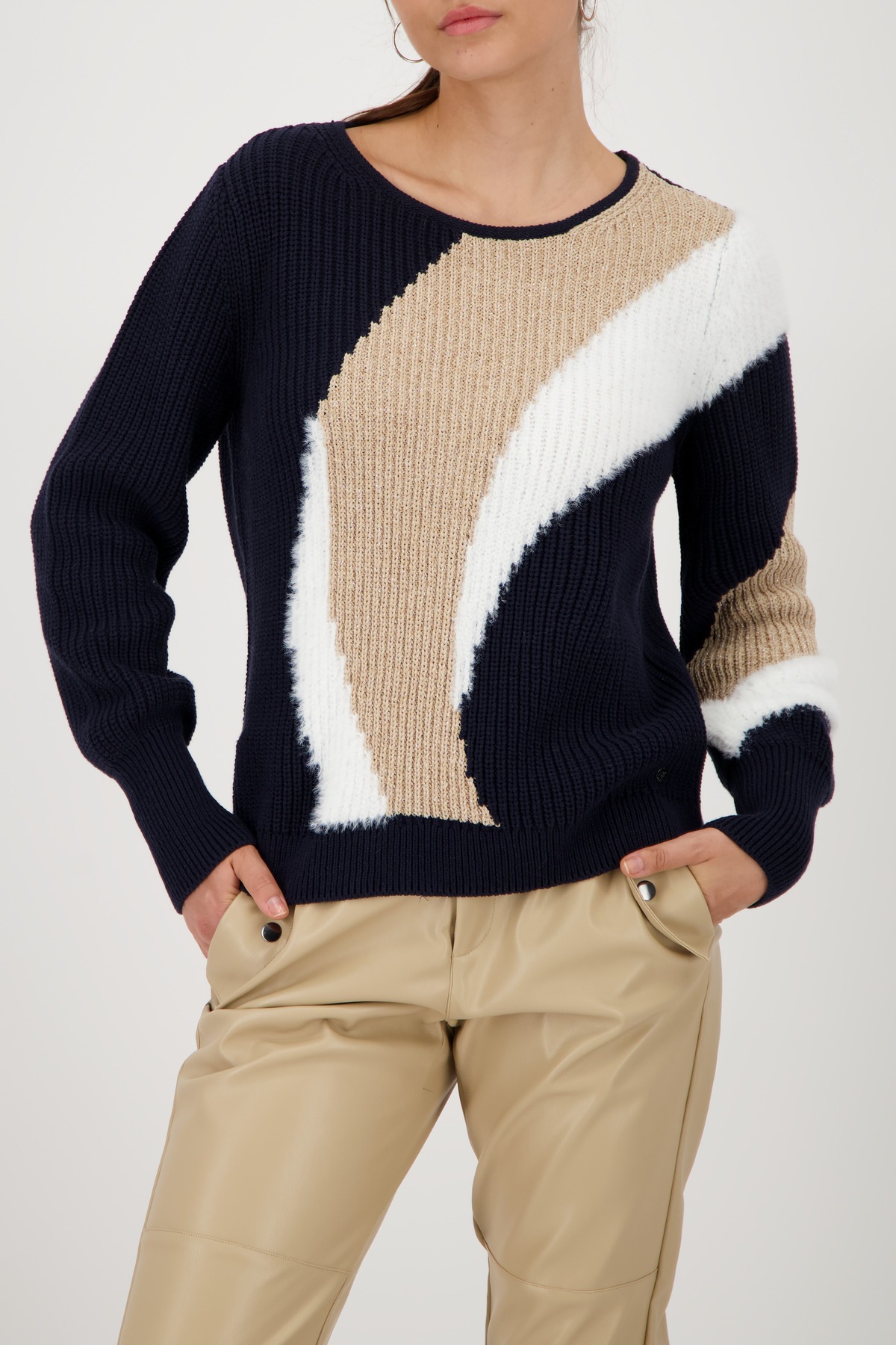 Monari Strickpullover »Pullover Intarsie« Mit Rundhalsausschnitt