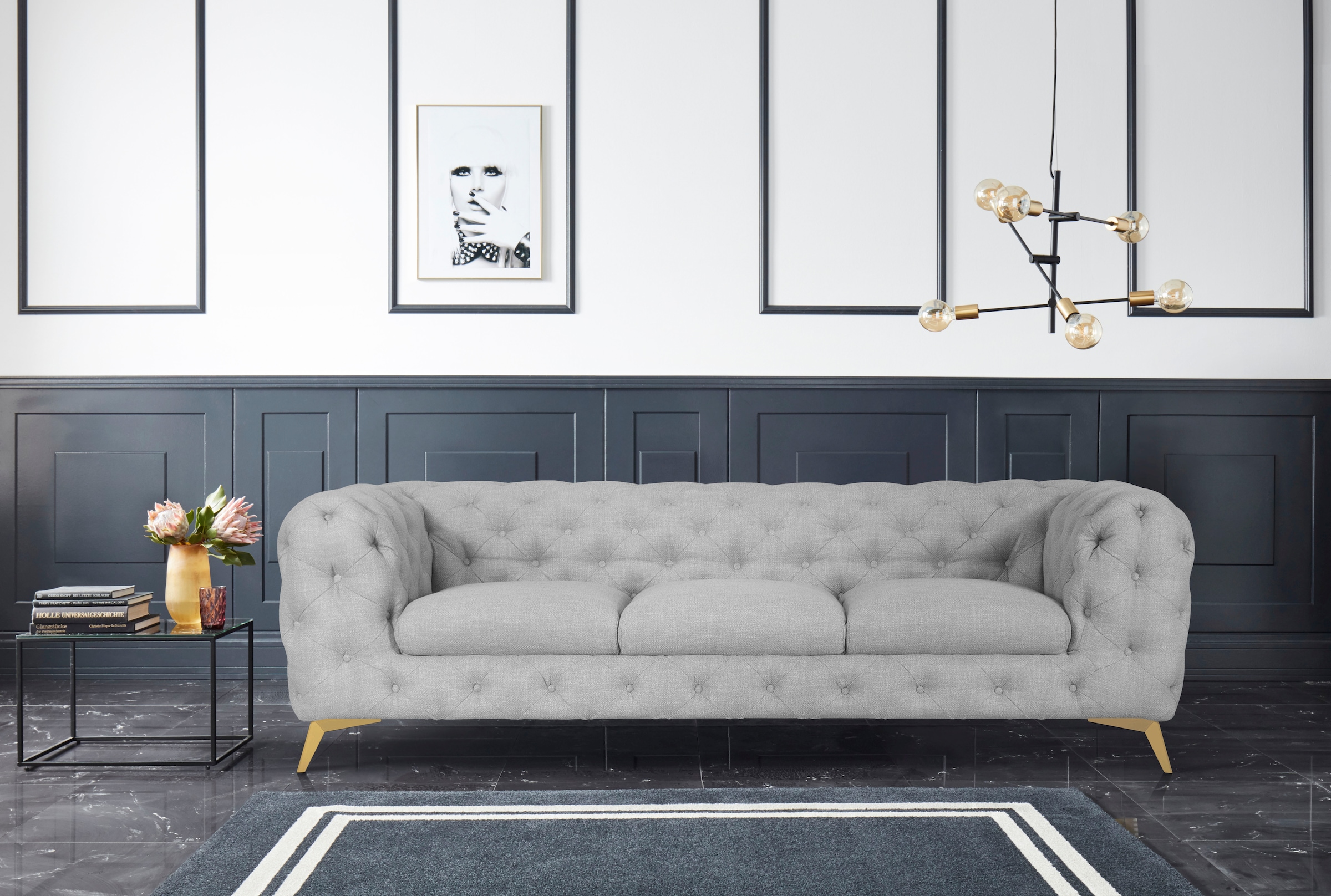 Leonique Chesterfield-Sofa »Glynis«, aufwändige Knopfheftung, moderne Chesterfield Optik, Fussfarbe wählbar