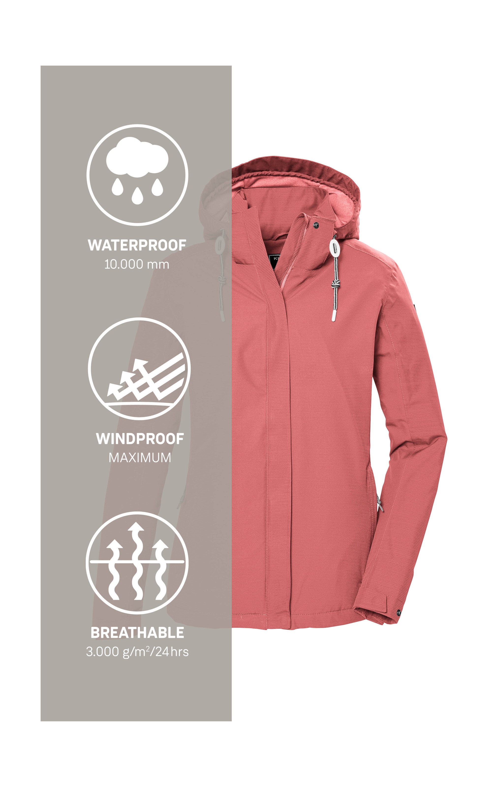 Killtec Outdoorjacke »KOS 61 WMN JCKT«, Funktionsjacke: wasser- und winddicht, atmungsaktiv, abnehmbare Kapuze