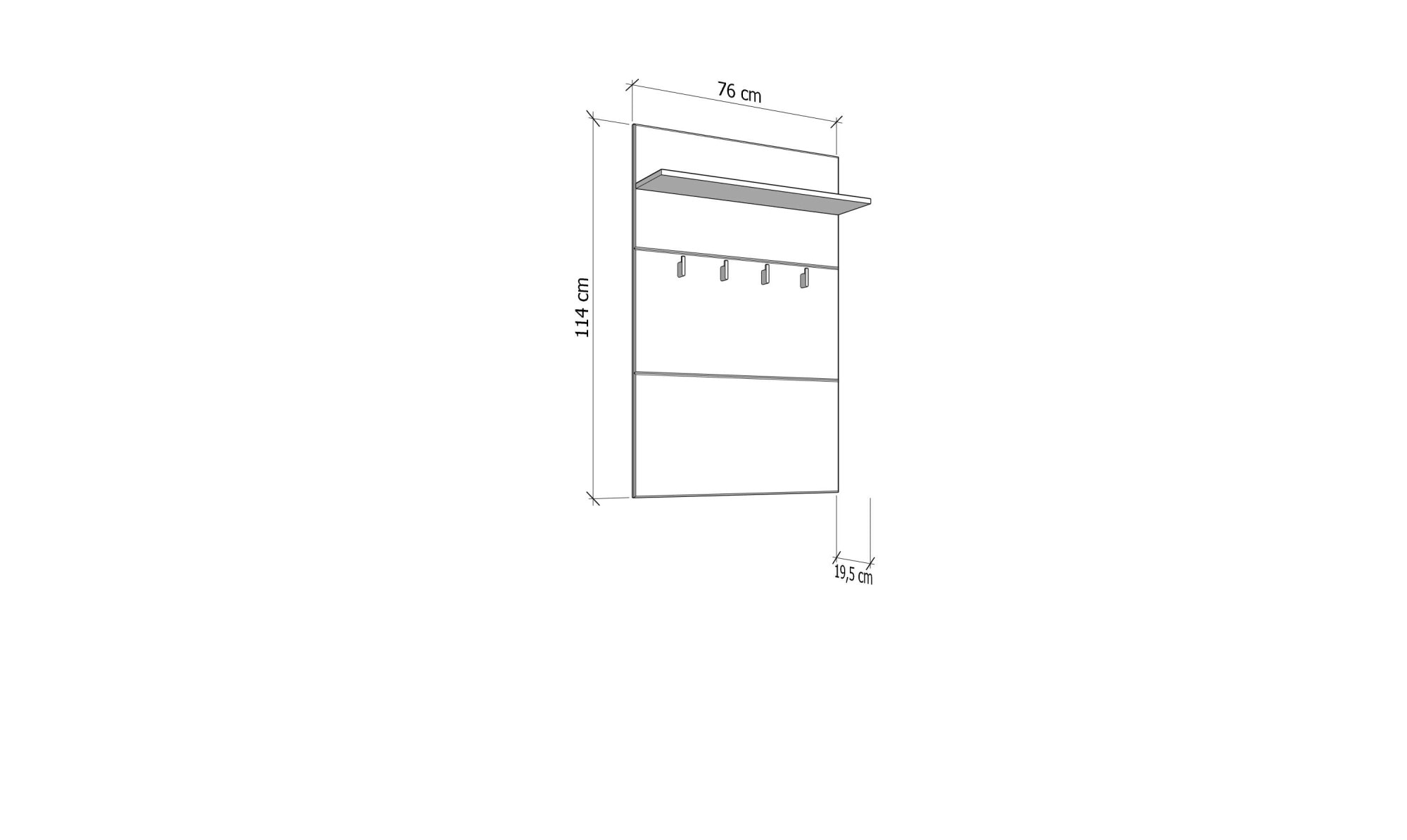Home affaire Garderobenpaneel »Beny, Wandregal Wandpaneel, Wandgarderobe praktisch & stillvoll«, Hochglanz, mit 4 Kleiderhaken und Ablage für Accessoires, Breite 76 cm
