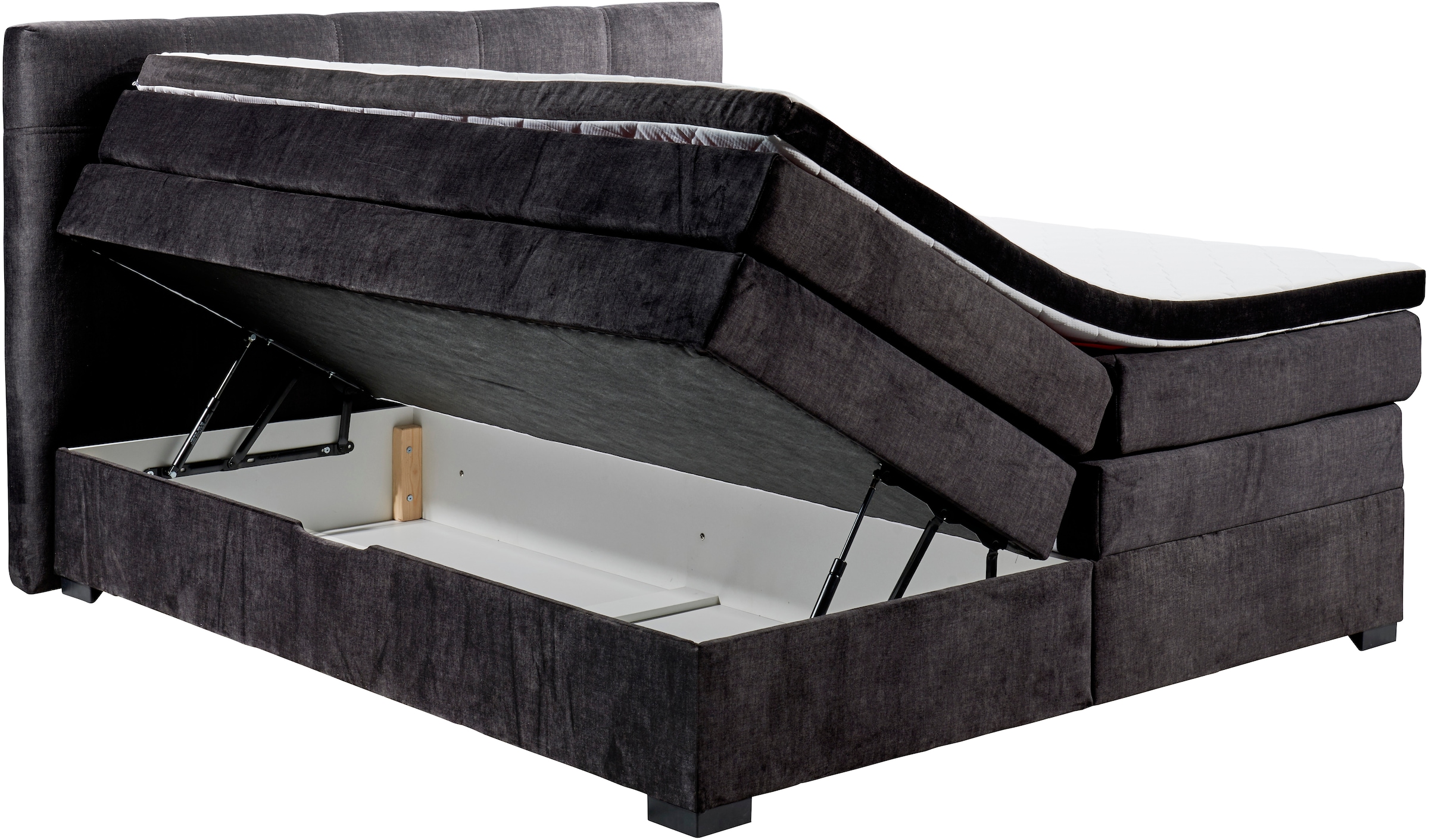 ED EXCITING DESIGN Boxspringbett »Fanes mit Komforteinstiegshöhe von 73cm«, erhältlich in 180x200cm, inkl. Bettkasten und 7cm Visco-Topper