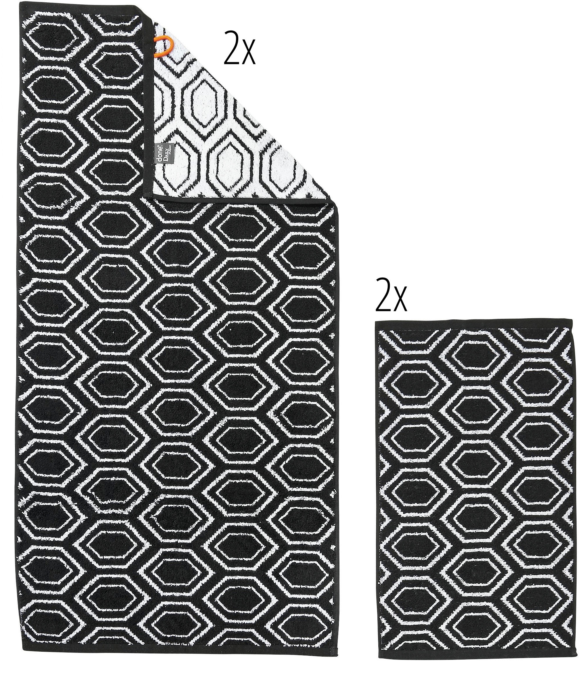 done.® Handtuch Set »Daily Shapes Ethno«, (Set, 4 St., 2 Gästetücher (30x50 cm)-2 Handtücher (50x100 cm), 2x Gästehandtücher & 2x Handtücher, Jacquardgewebe, modernes Muster