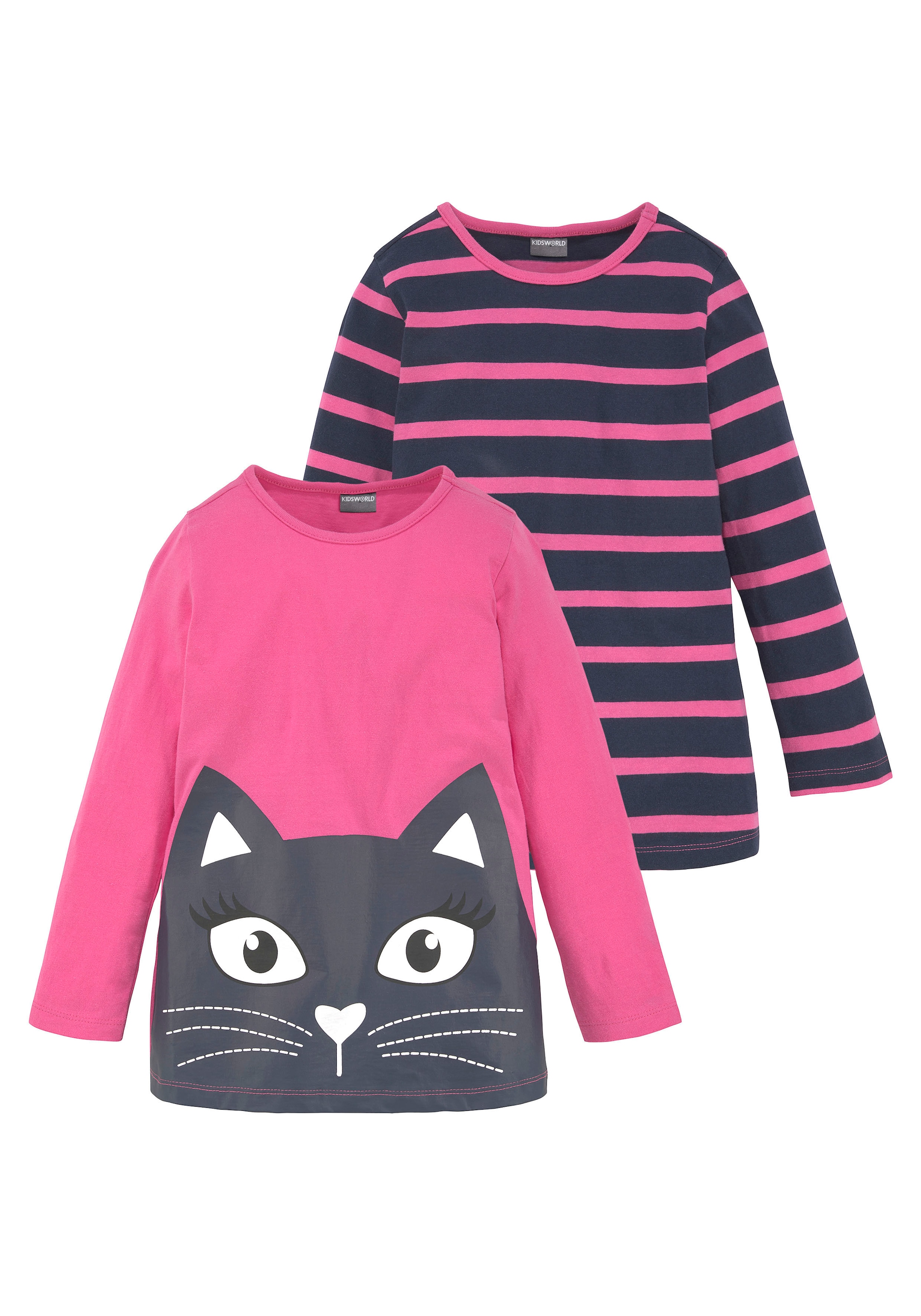 KIDSWORLD Longshirt »für kleine Mädchen«, (2 tlg., 2er-Pack), mit grossem Print und schönen Streifen