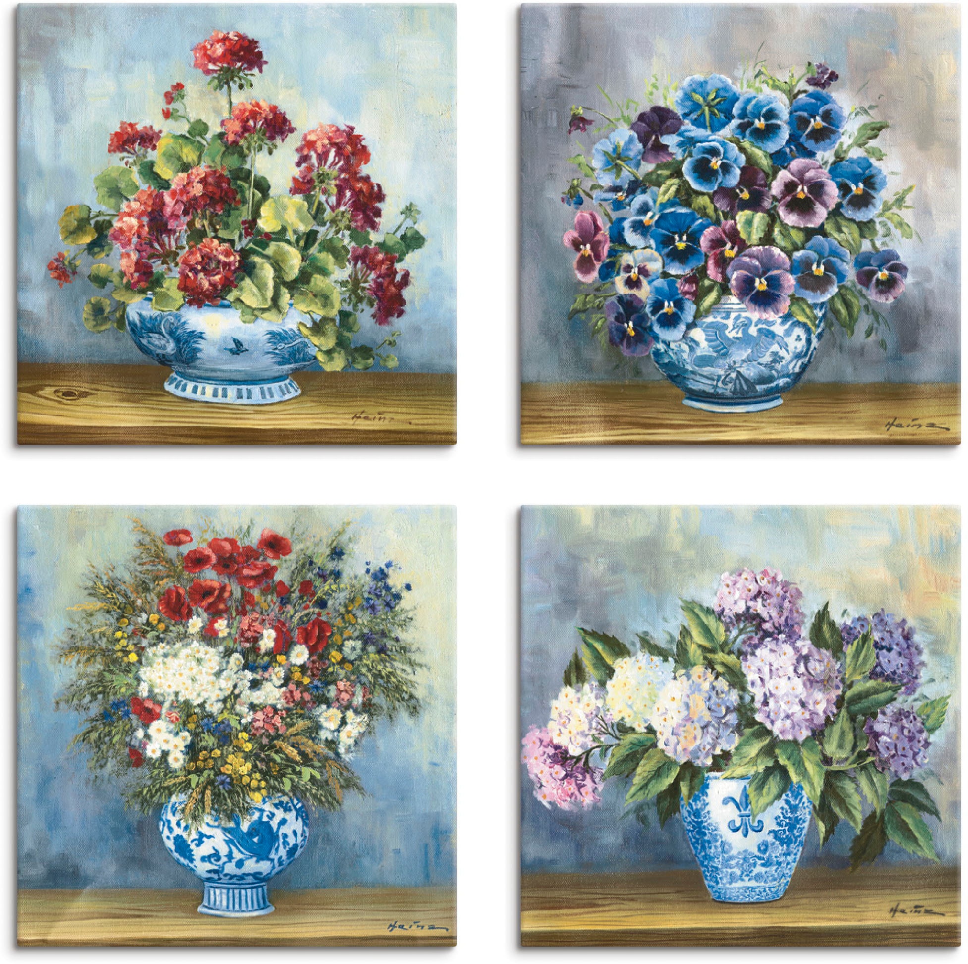 Leinwandbild »Blumen Bouqets«, Blumen, (4 St.), 4er Set, verschiedene Grössen