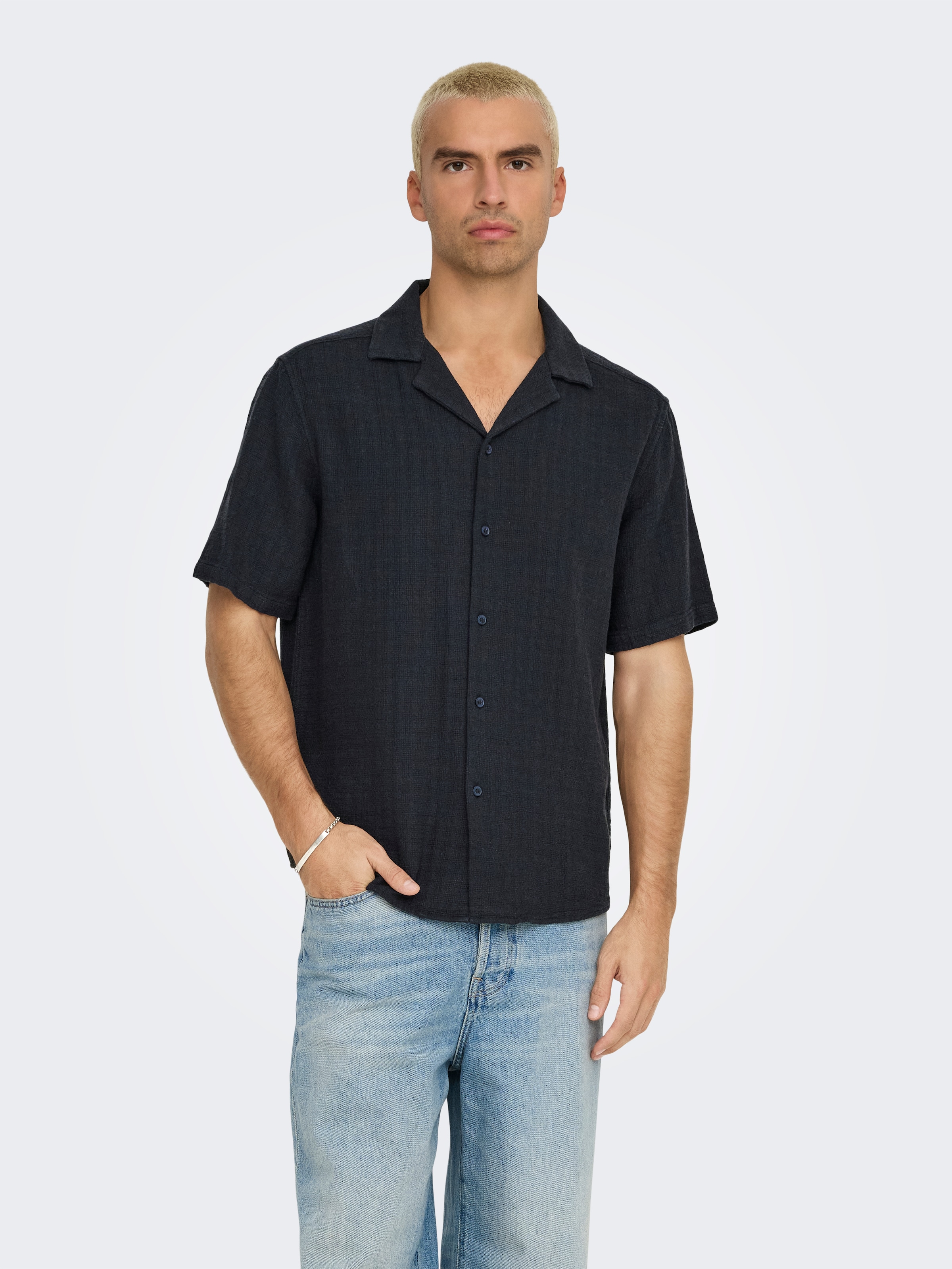 ONLY & SONS Kurzarmhemd »ONSLATHAM RLXSS RESORT LINEN STRUC 0257«