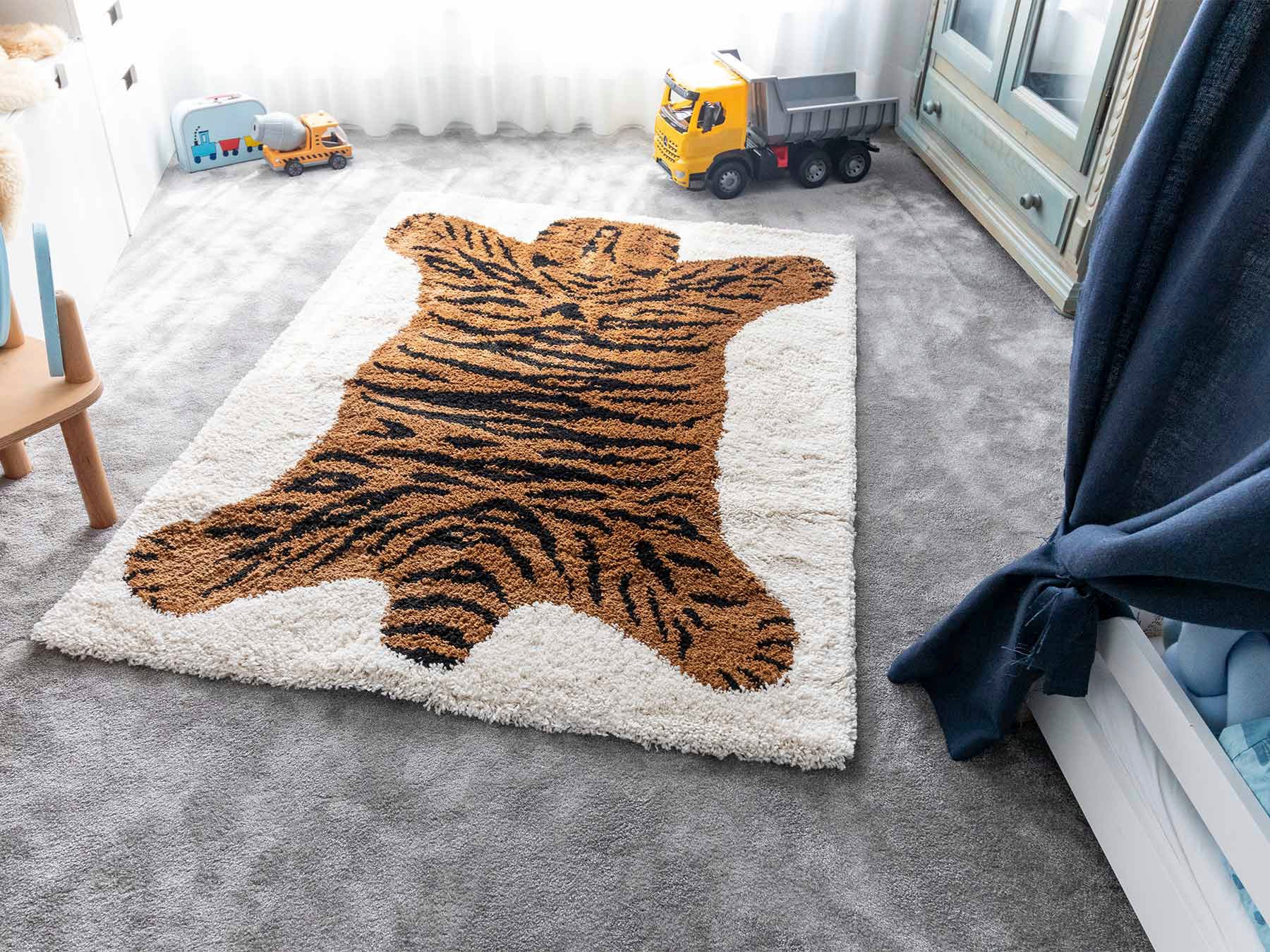 Primaflor-Ideen in Textil Kinderteppich "NOMAD - Tiger" rechteckig 35 mm Höhe Hochflor, Motiv Tiger, weich & kuschelig, Kinderzimmer
