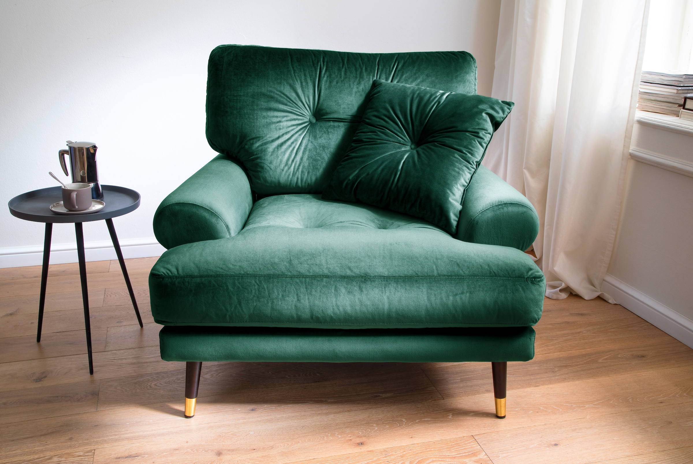 Trends by HG Loungesessel »TOKIO«, in Microfaser mit hochwertigem Holz/Metallfuss