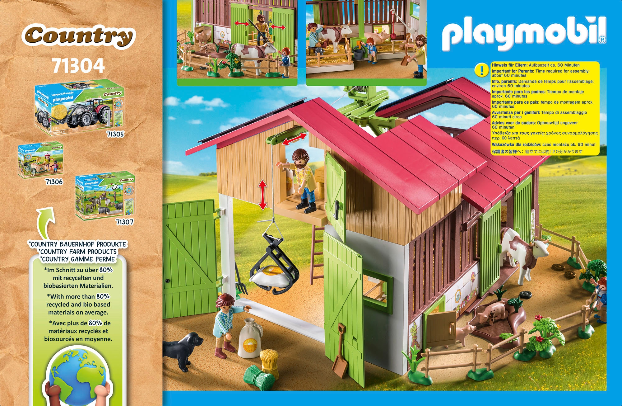 Playmobil® Konstruktions-Spielset »Grosser Bauernhof (71304), Country«, (182 St.), teilweise aus recyceltem Material; Made in Germany