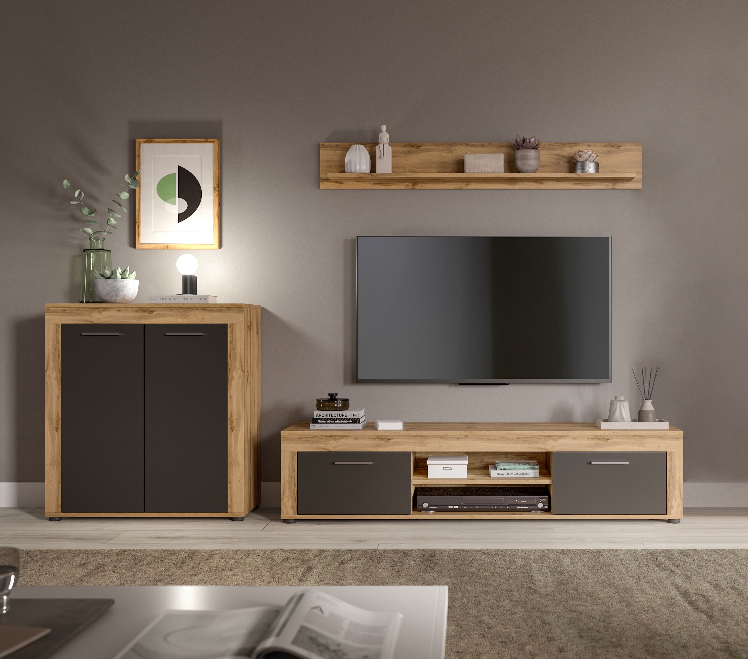 INOSIGN Wohnwand »Aosta, Breite 255cm, bestehend aus Highboard, Lowboard, Wandboard«, (3 St.), Wohnwand, Kombination, Anbauwand, Möbel Set, Schrankwand, Möbel Kombi