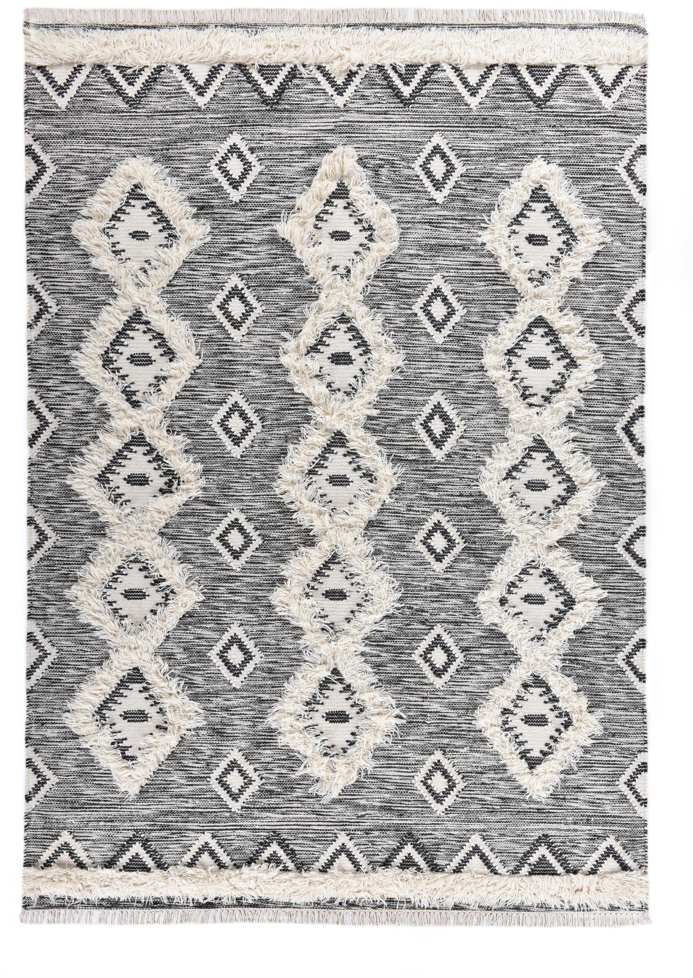 ❤ THEKO Wollteppich »Mora - Design, mit Handweb Teppich, Fransen 14019«, im ordern handgewebt, Wolle, reine Jelmoli-Online Rauten rechteckig, Shop