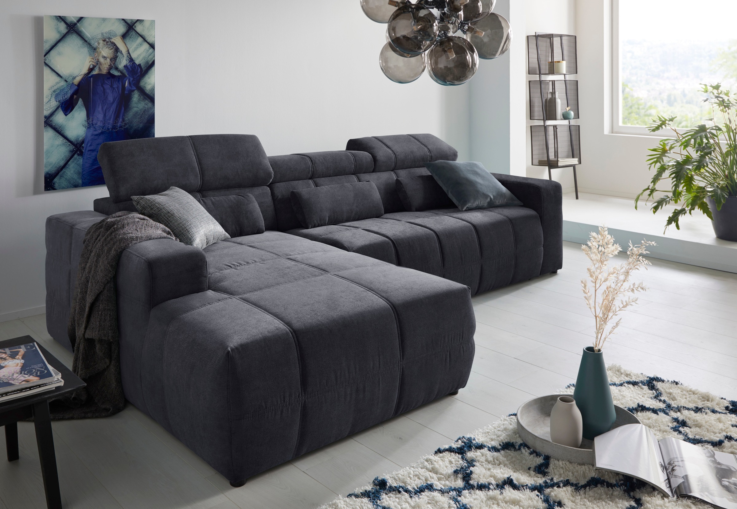 DOMO collection Ecksofa »Brandon grosse Ausführung B/T/H: 289/177/80 cm, auch in Leder und Cord«, mit Kopfteilverstellung, wahlweise Sitztiefenverstellung, L-Form