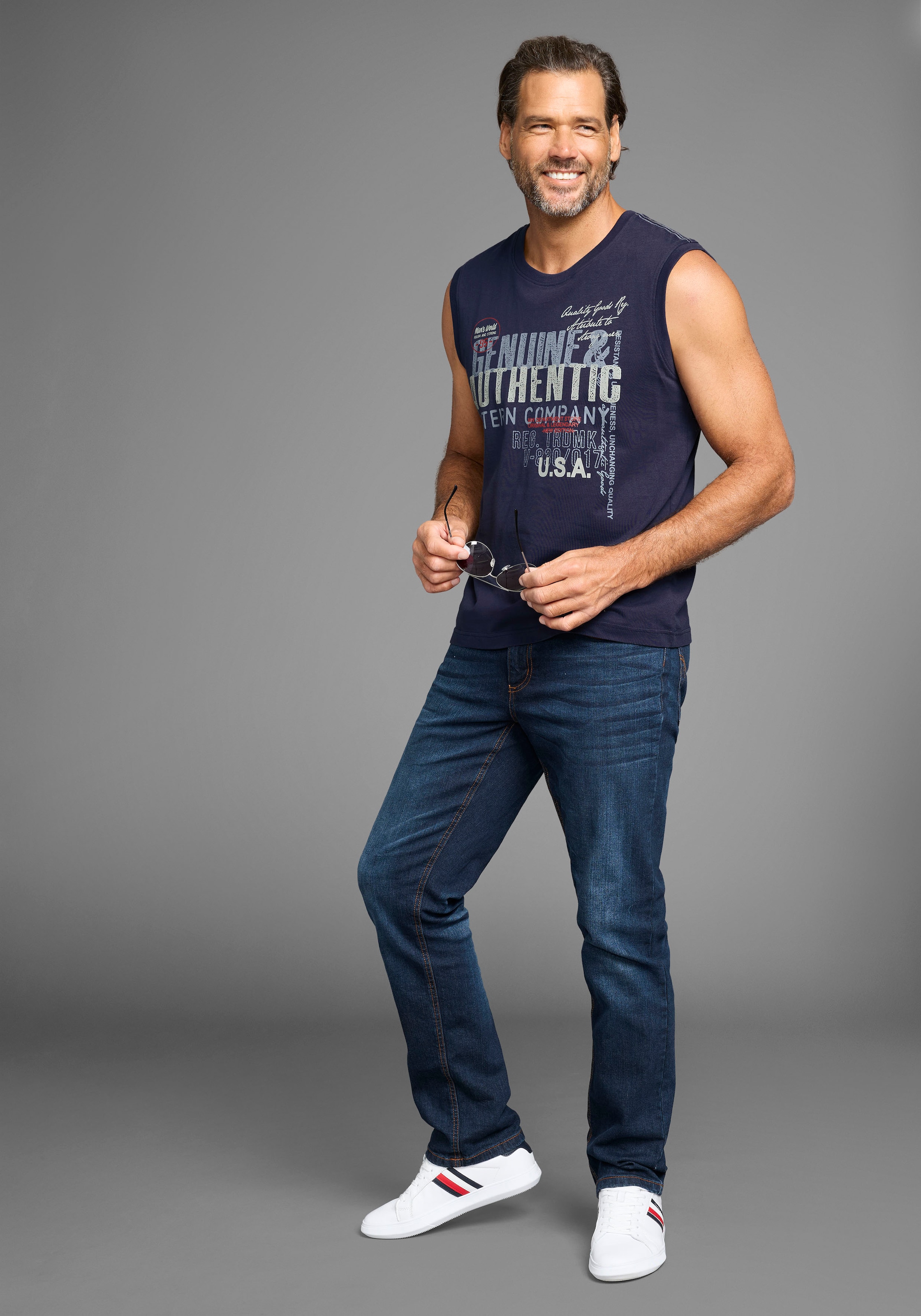 Man's World Muscleshirt, ohne Ärmel, bedruckt, Rundhalsausschnitt, aus Baumwolle