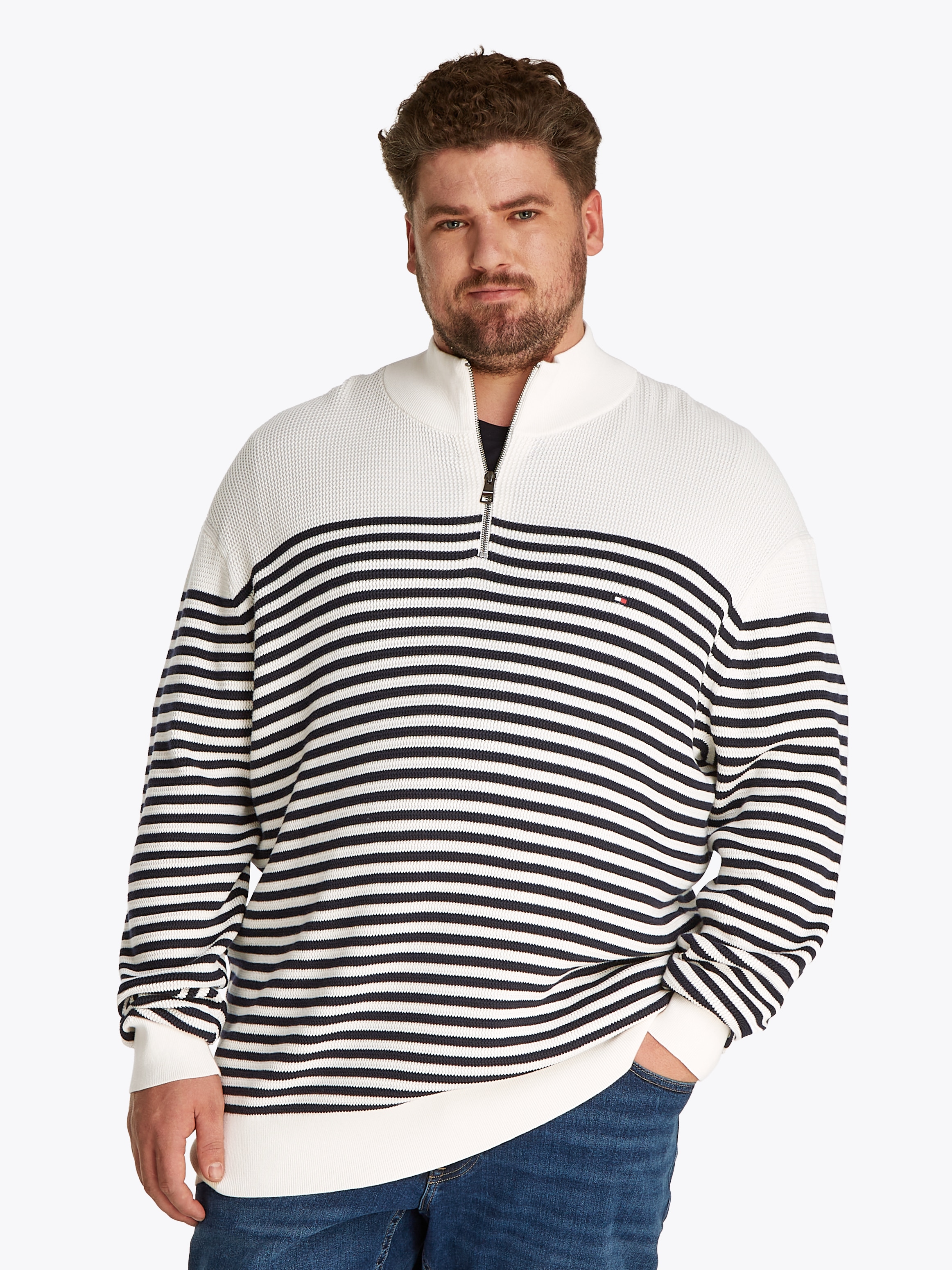 TOMMY HILFIGER Big & Tall Troyer »BT-RACKING STRUCTURE ZIP MOCK-B«, Grosse Grössen, mit feiner Struktur