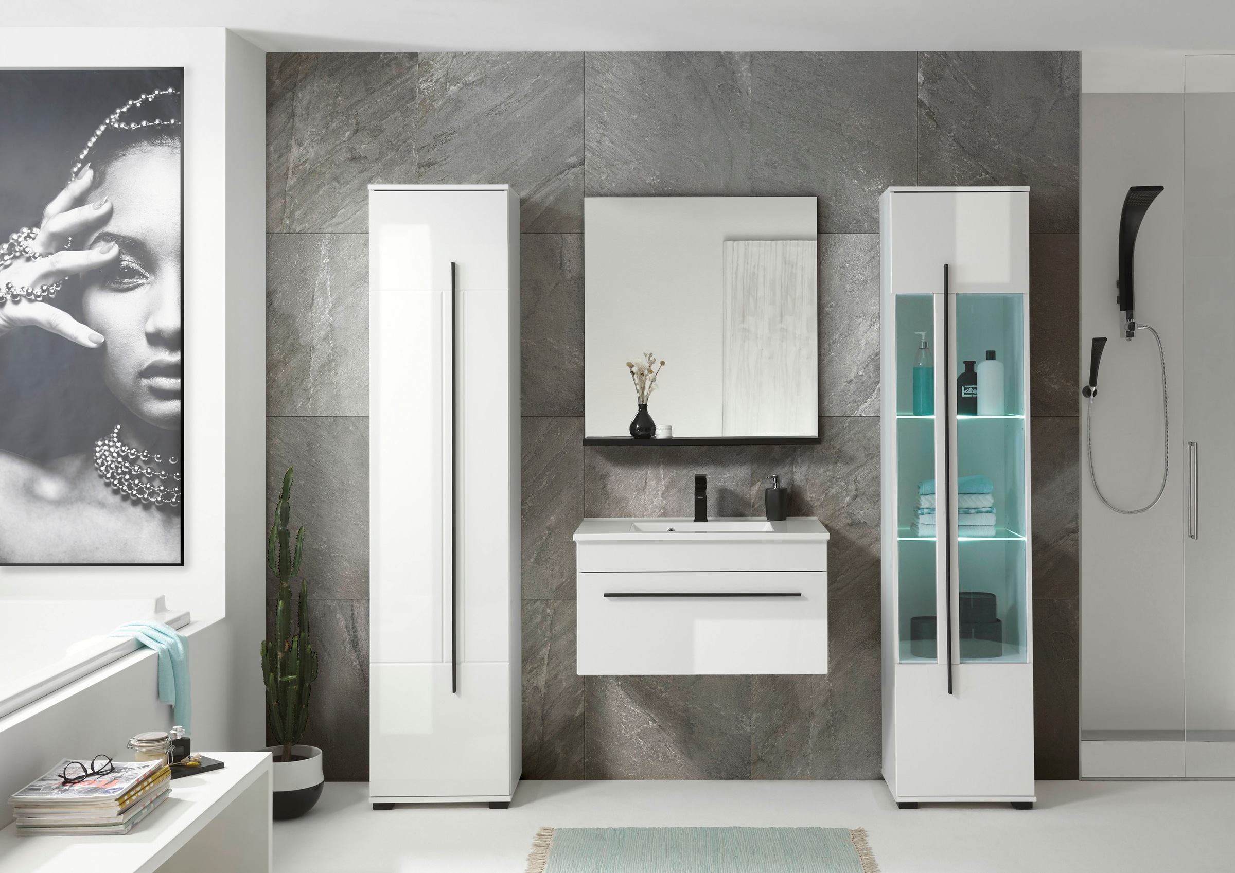 INOSIGN Waschtisch »Cantara, Waschtisch inkl. Waschbecken, modernes Design«, mit schwarzen Griffen, ausreichend Stauraum