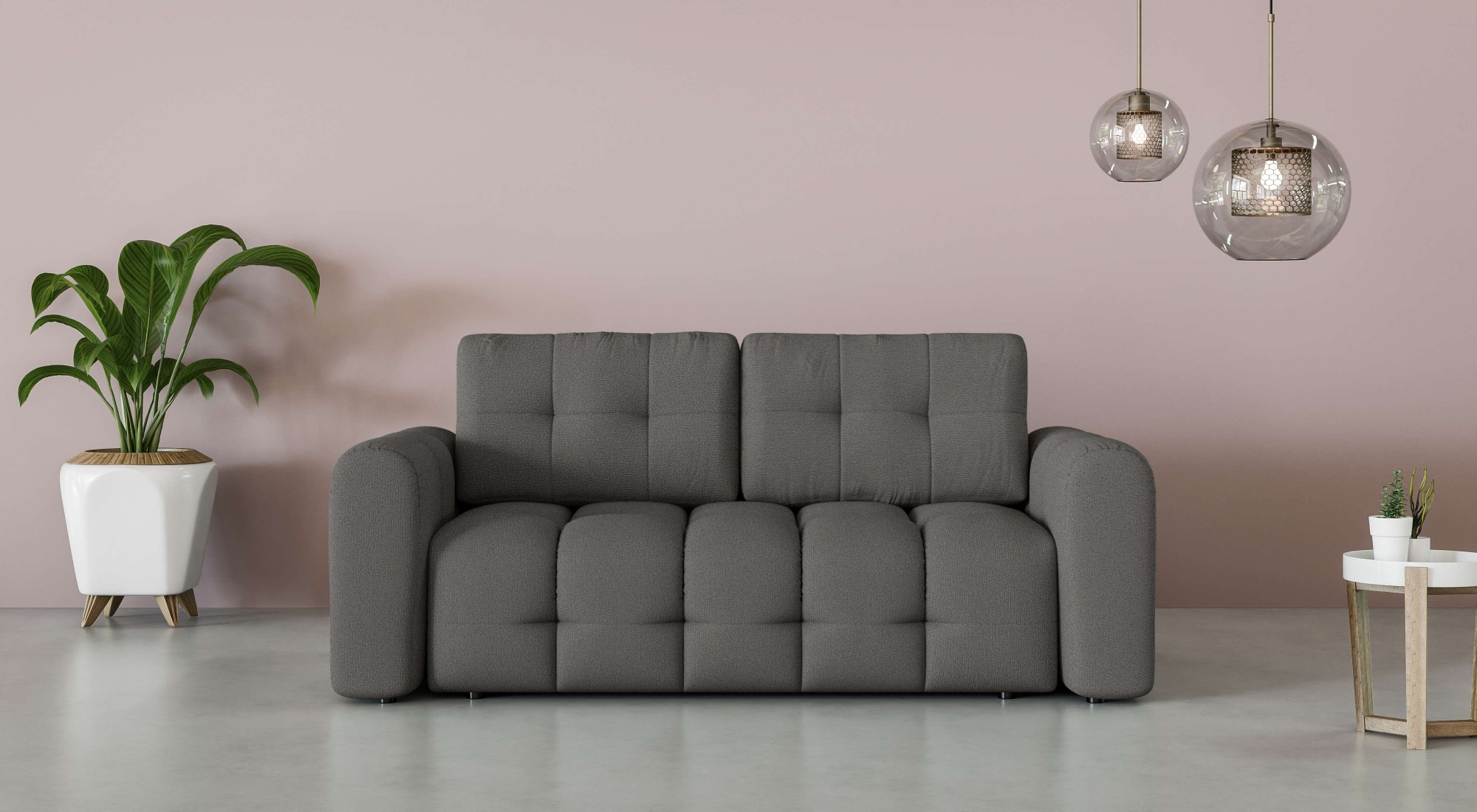 GOODproduct 2-Sitzer "Manilla, trendige Steppung, 2 Rückenkissen, B/T/H 195/107/91 cm" mit Wellenunterfederung, in verschiedenen Materialien und Farben