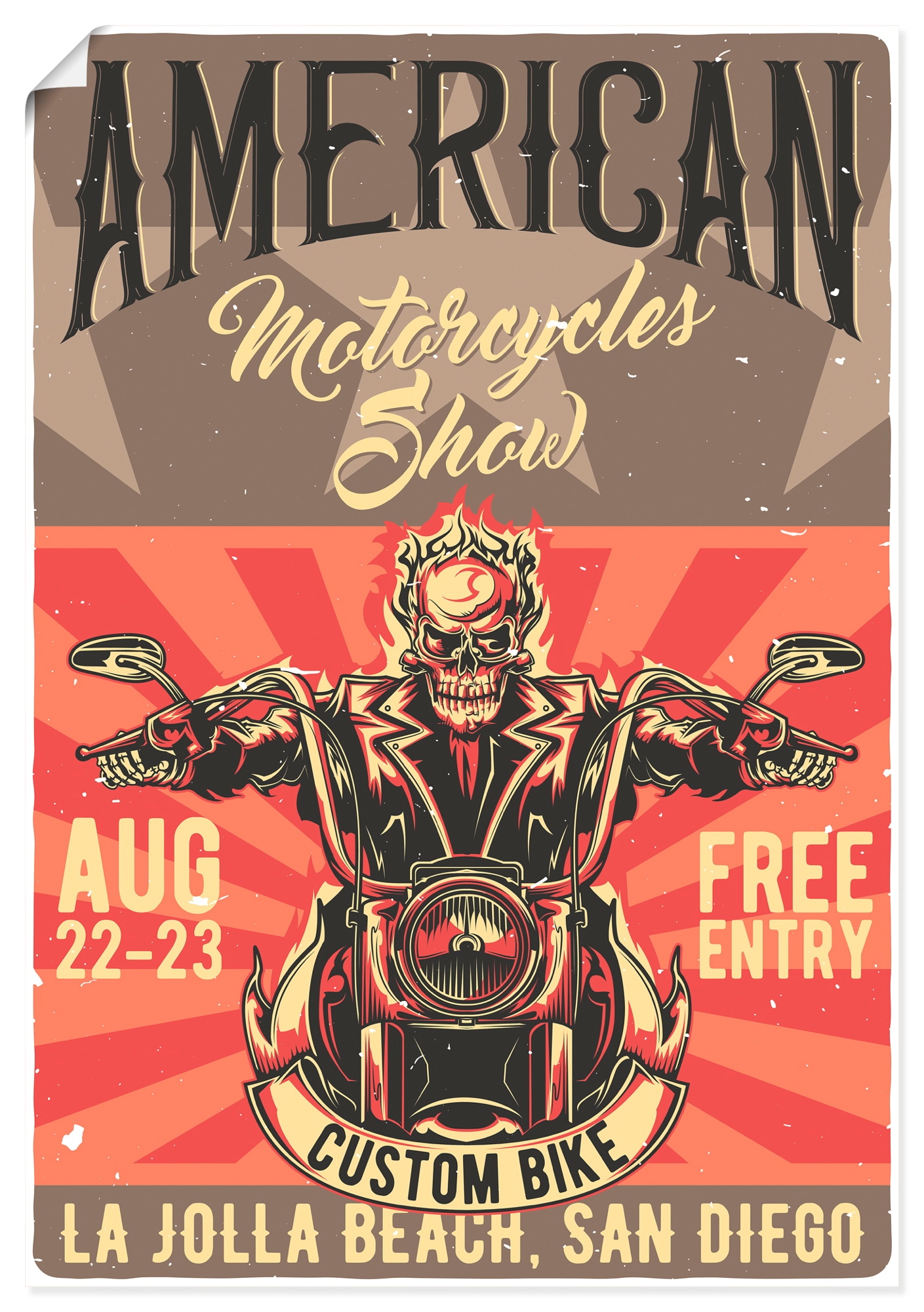 Artland Wandbild "Totenkopf Motorradfahrer San Diego" 1 Stk. tlg. als Alubild, Leinwandbild, Poster, Wandaufkleber in verschied. Grössen