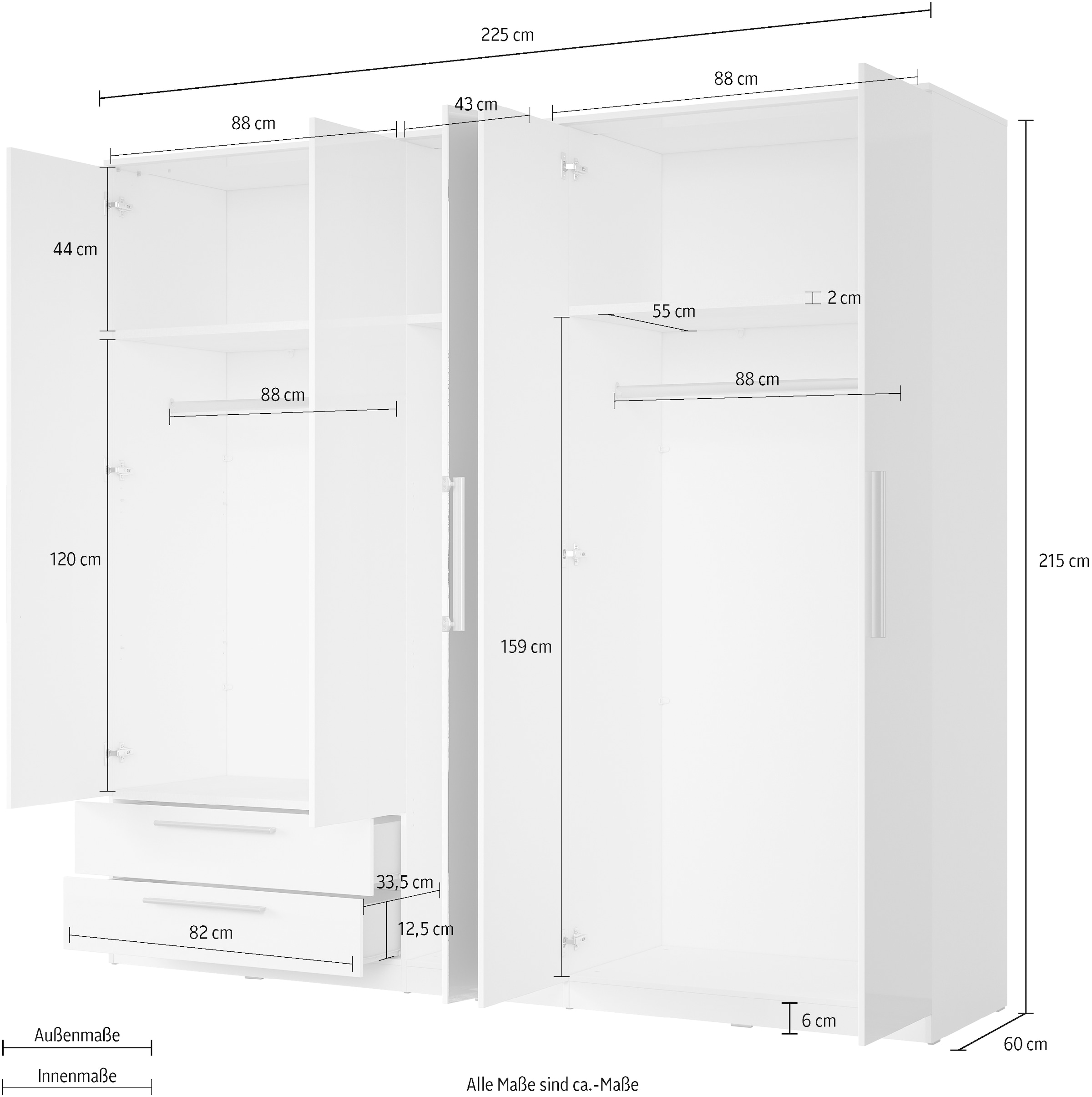 Home affaire Kleiderschrank »India, FSC-zertifizierter Holzwerkstoff, Made in Europe«, (in Schieferoptik oder weiss mit Hochglanzfront), mit Beleuchtung und Fernbedienung, 181 oder 225x215x60cm