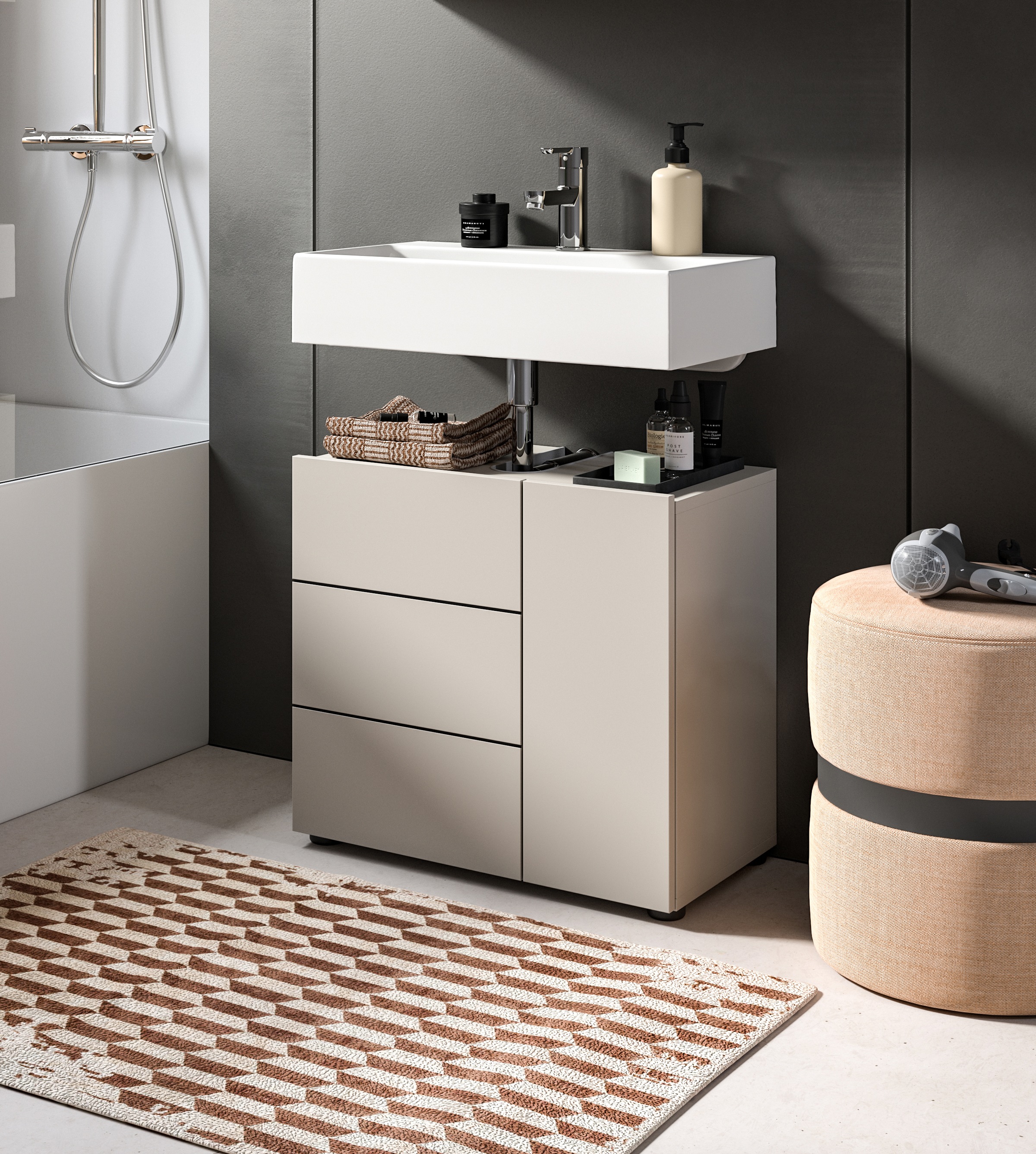 welltime Waschbeckenunterschrank "BIEL, Breite: 60 cm, 2 Türen, 2 Fächer, Siphonausschnitt" 1 Stk. tlg. Waschbeckenunterschrank, Unterschrank, WBU, Badezimmer, Bad